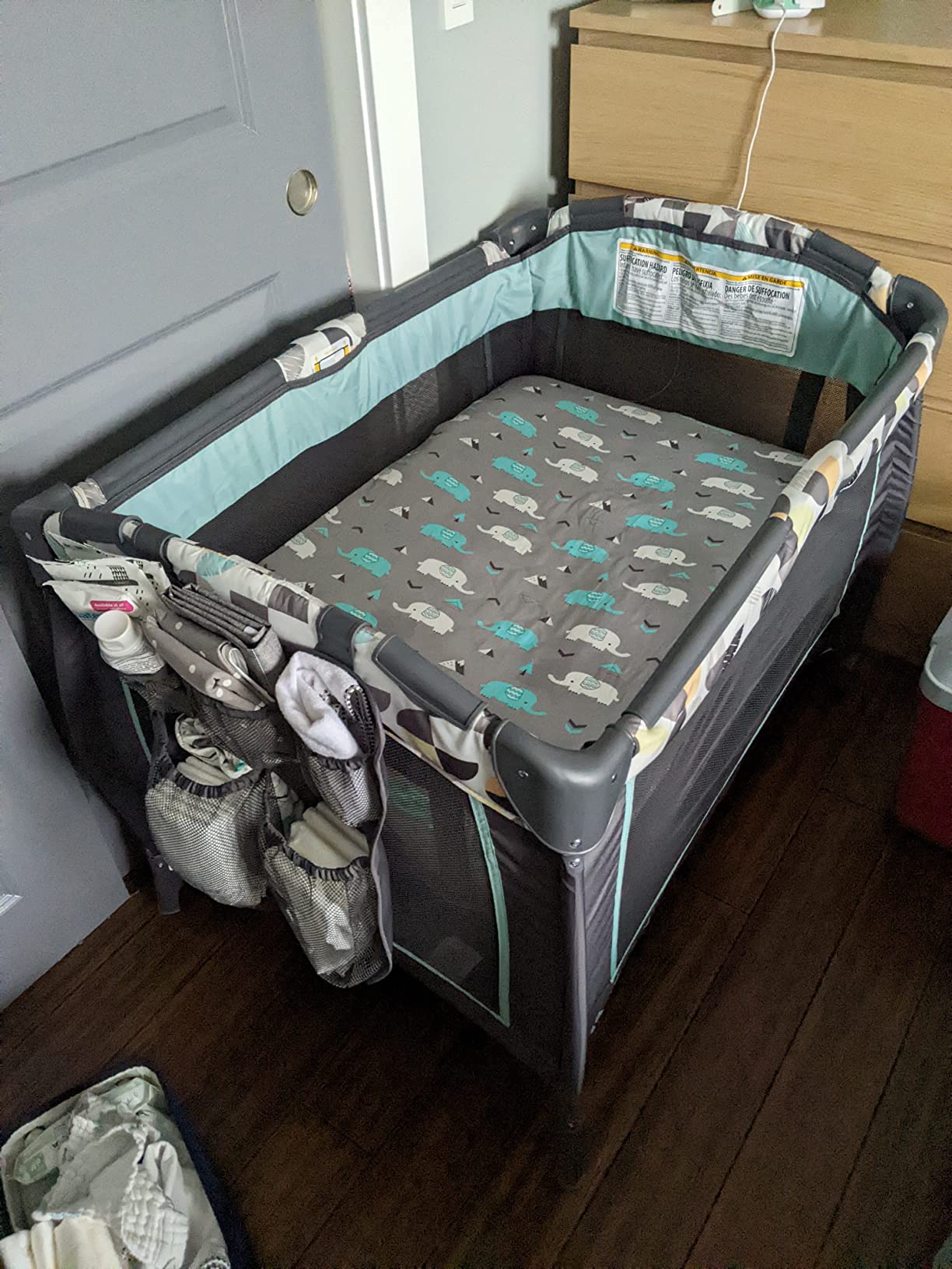 Baby Trend Nursery Center, Portable Playard with Bassinet, Changing Table and Storage Organizer, Trend-E - Foldable and Convertible Travel Play Crib for Babies and Toddlers, Doodle Dots customer photo 2