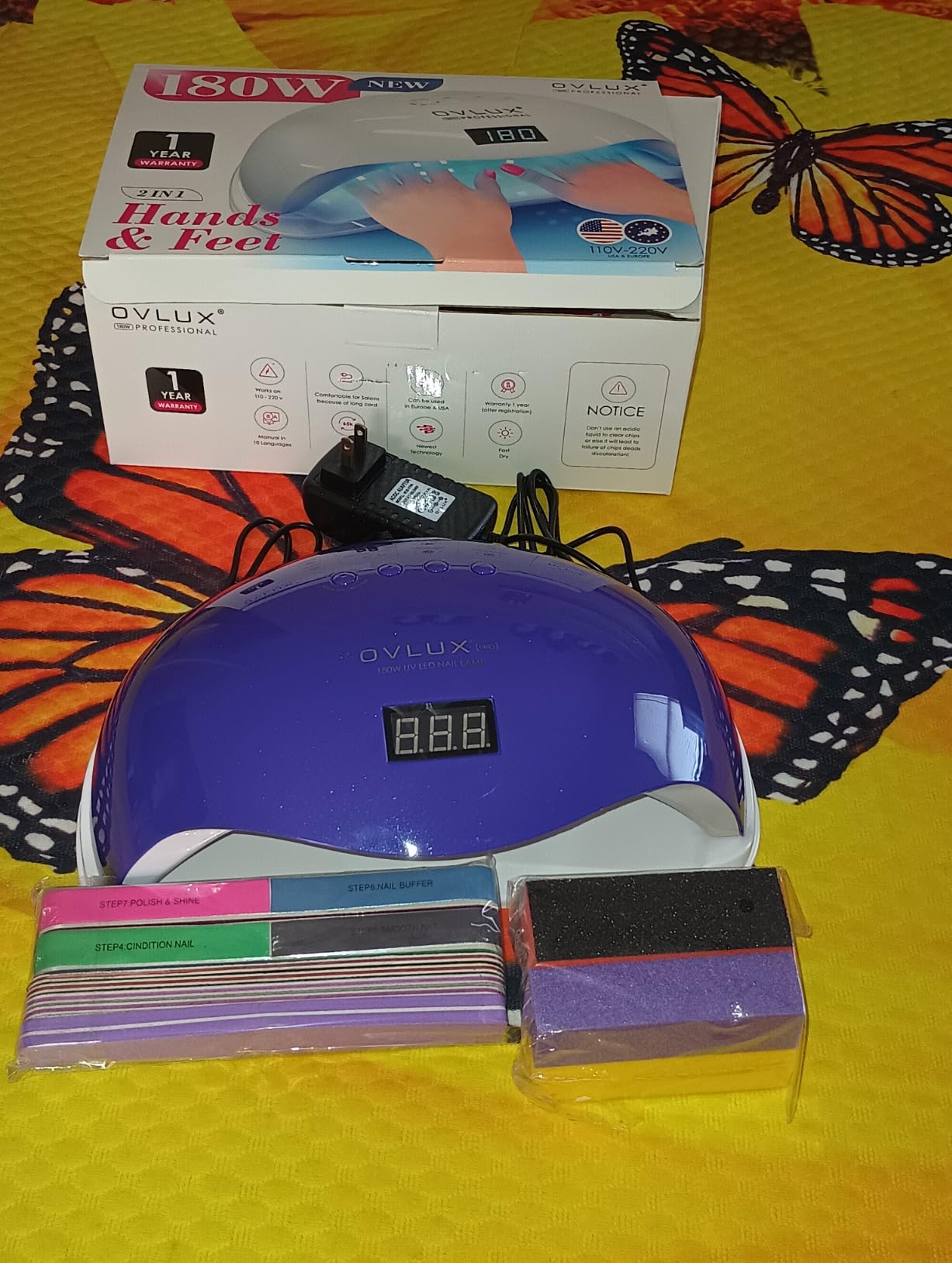 OVLUX 180W UV LED Nail Lamp Professional – Fast Gel Nail Dryer with 57 LEDs, LCD Countdown, Auto Sensor & Low Heat Mode, UV Light for Gel Nails, Salon & Home, Nail Buffer & File Set customer photo 2