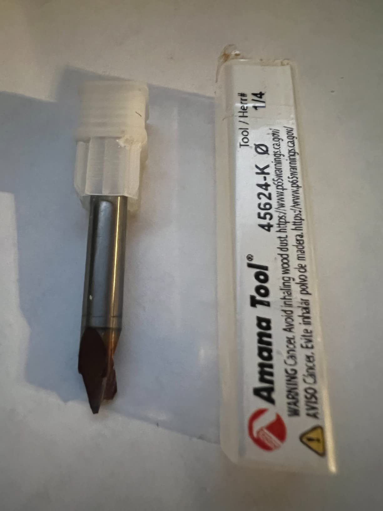 Amana Tool Spektra Extreme Tool Life Coated Solid Carbide V-Groove Router Bit, 45624-K, 60 Degree x 1/4 D x 7/32 CH x 1/4 Inch Shank 3-Flute customer photo 2