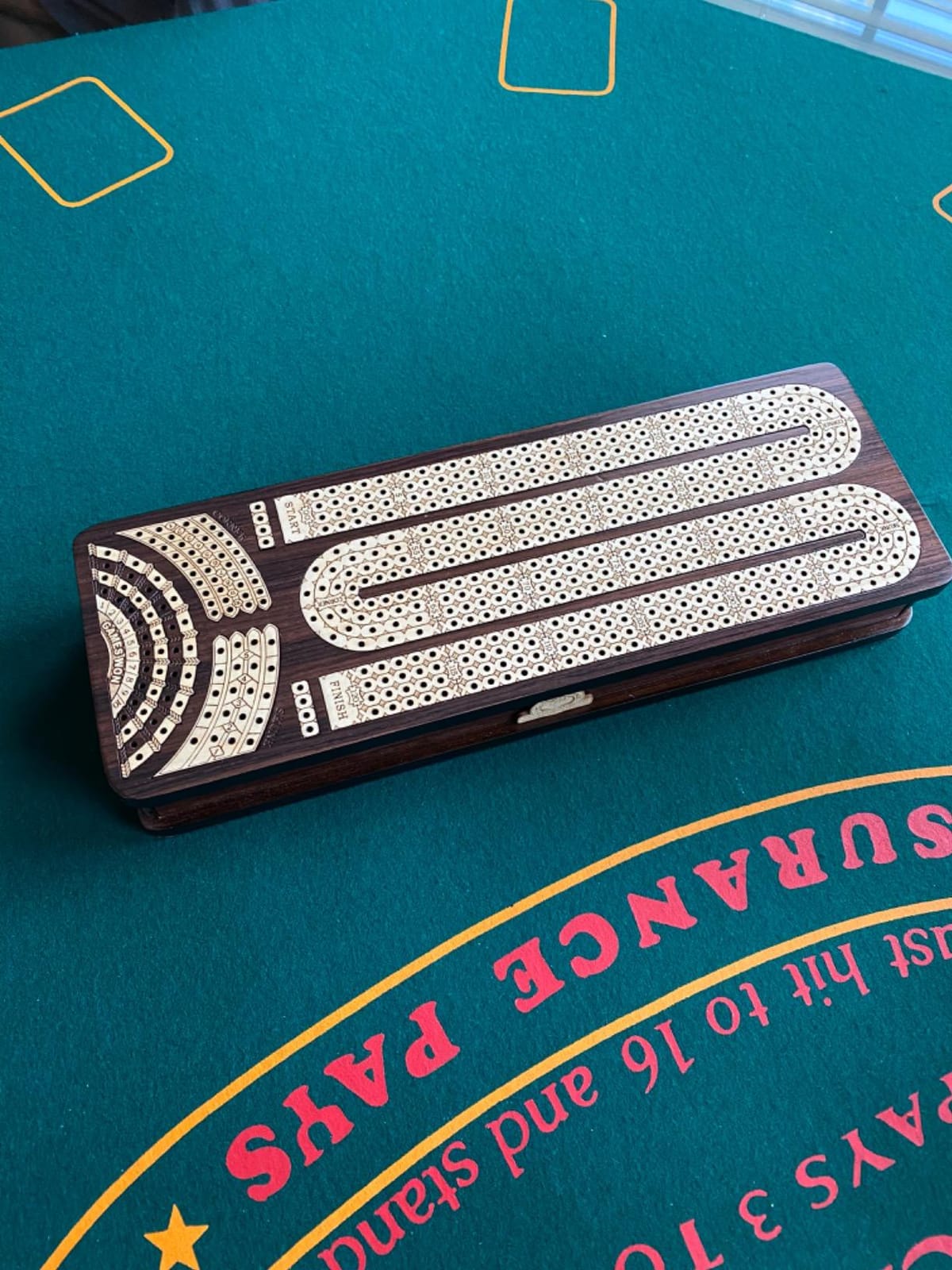 House of Cribbage - Continuous Cribbage Board/Box Inlaid in Rosewood/Maple : 4 Track - Side Drawers with Score Marking Fields for Skunks, Corners and Won Games customer photo 1