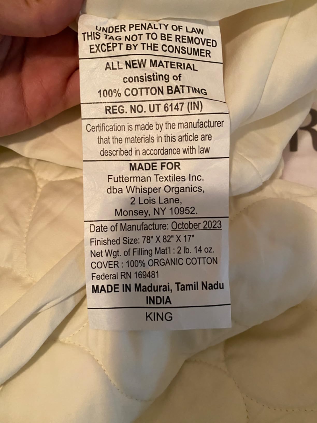 Whisper Organics 100% Cotton Organic Quilted Mattress Pad Protector | GOTS & Fairtrade Certified Premium 300GSM, Breathable & Cooling customer photo 1