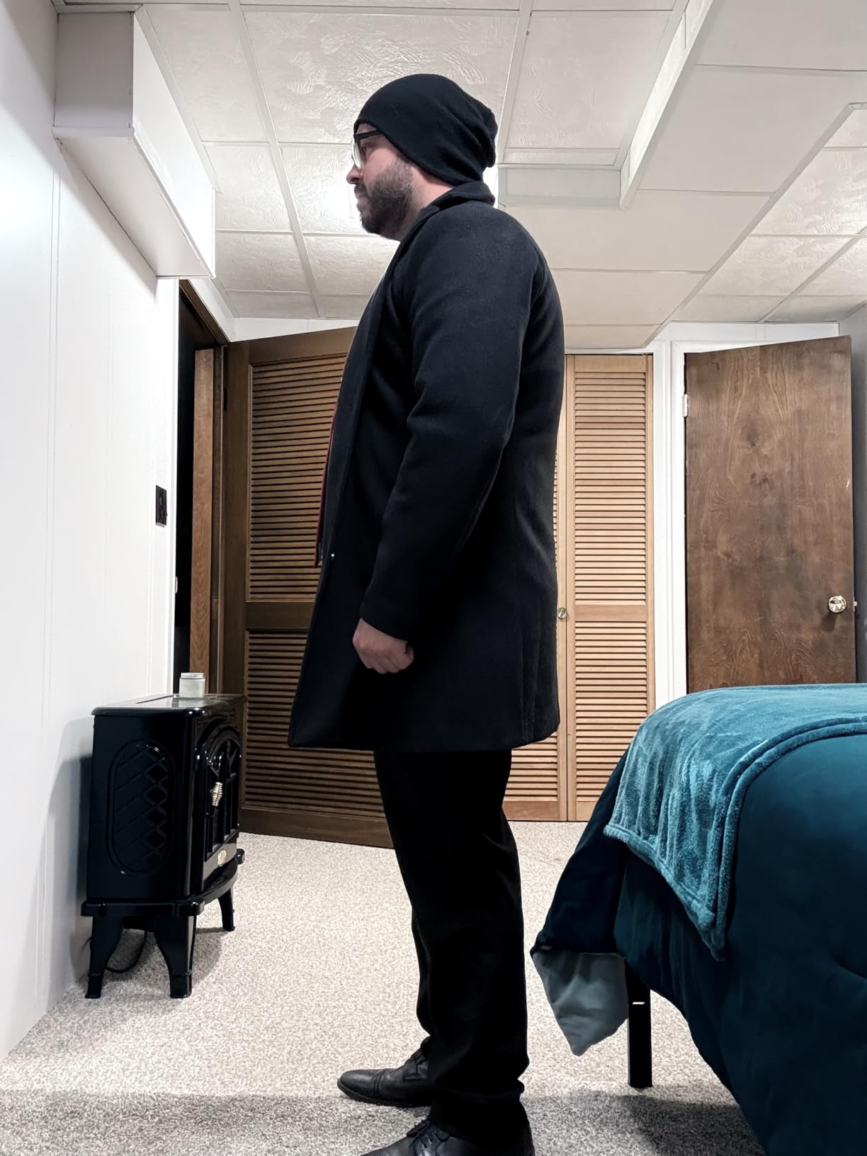 Springrain Men's Wool Blend Pea Coat Single Breasted Overcoat customer photo 2