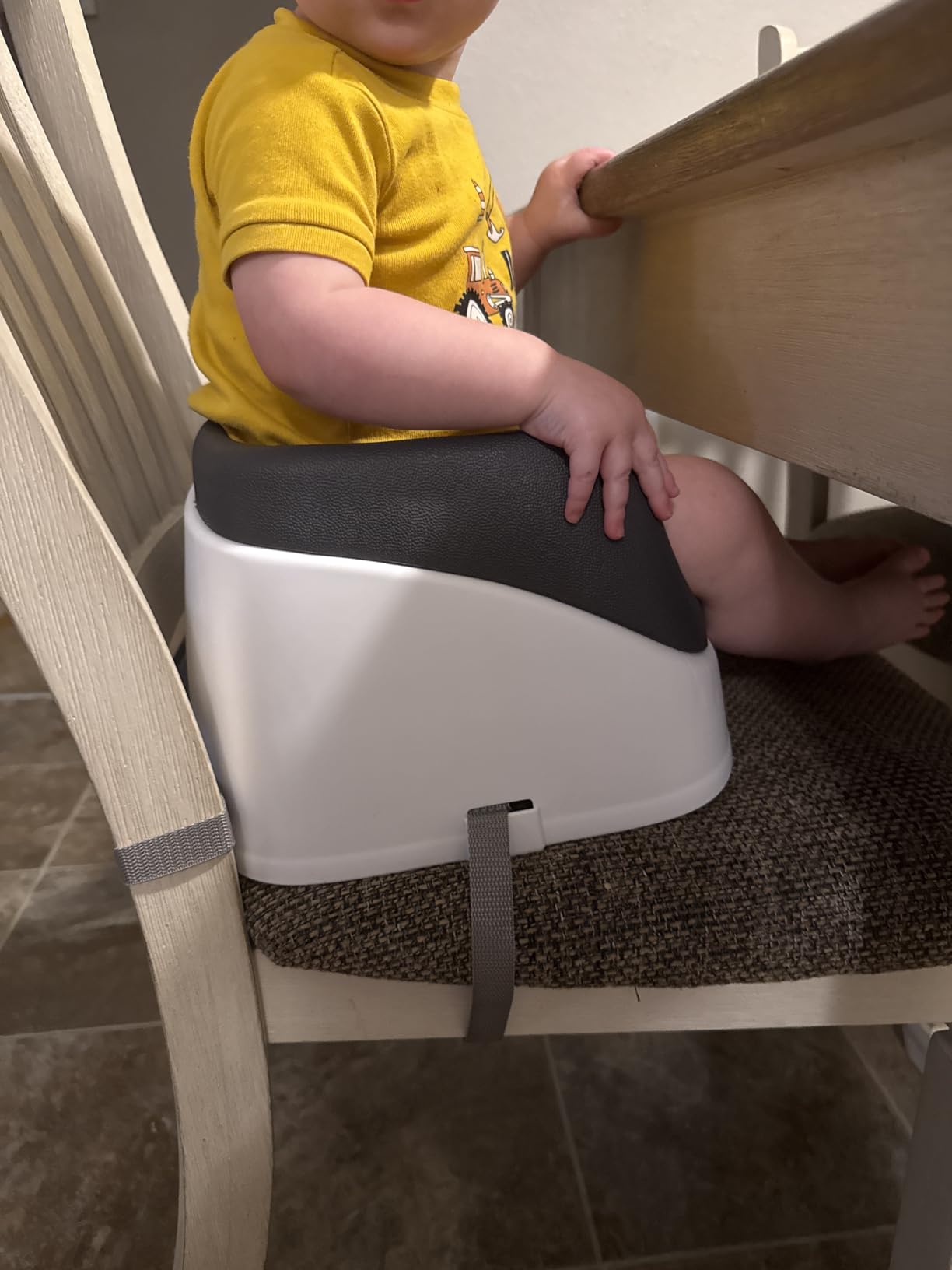 Ingenuity SmartClean Toddler Booster Seat for Kitchen Chair – Lightweight for on-the-go, Easy-Clean, 3-Point Harness Strap – Booster Seat for Dining Table, Slate customer photo 2