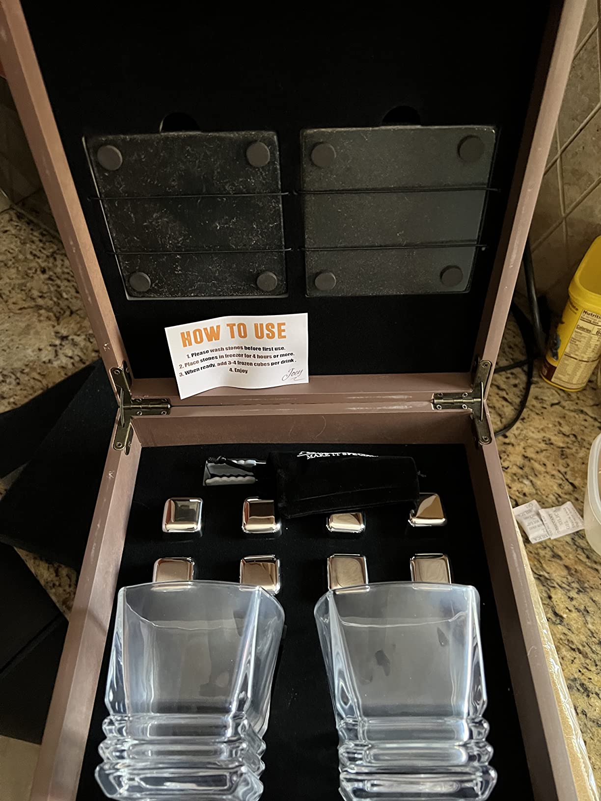 Whiskey Stones Gift for Men, Whiskey Glasses Set of 2 with Premium Wood Box customer photo 2