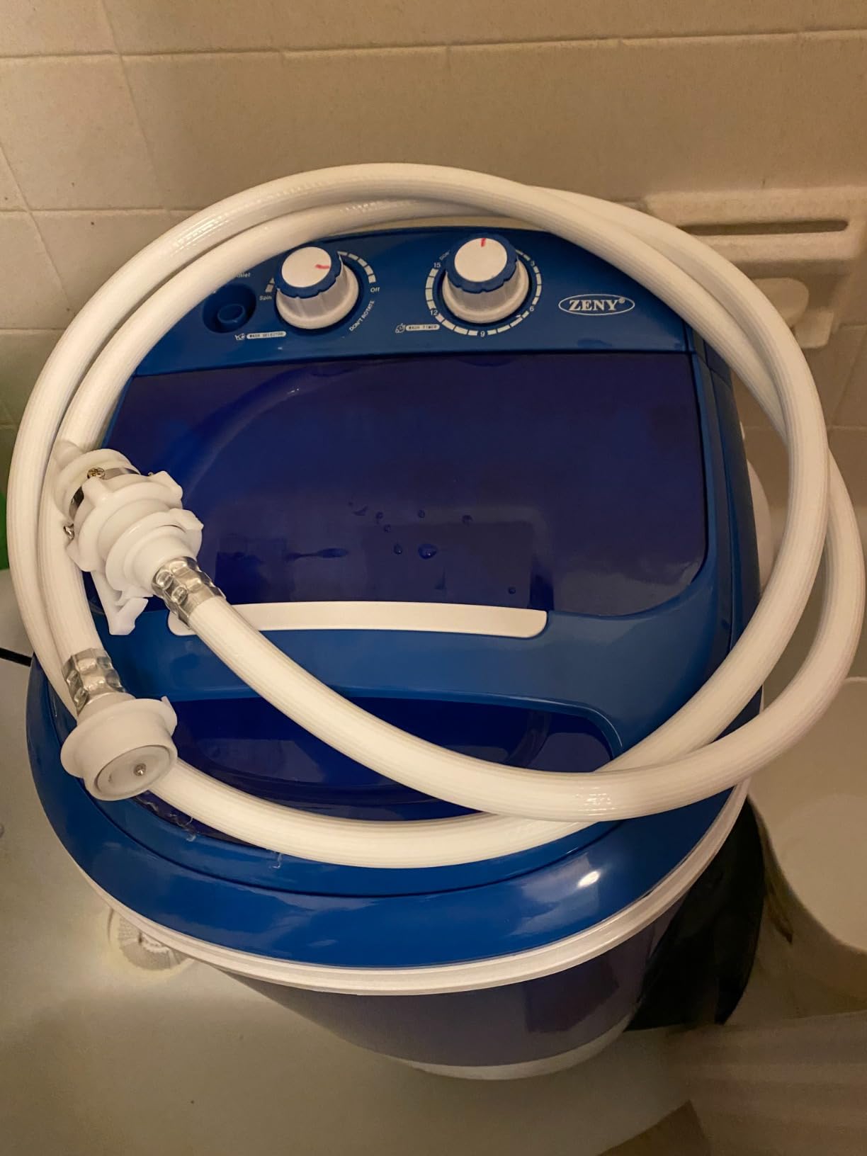 SUPER DEAL Portable Washing Machine, Single Tub Small Laundry Washer 5.7 lbs Washing Capacity for Apartments, Dorms,Traveling, RV, Semi-automatic Laundry 110V, Blue customer photo 1