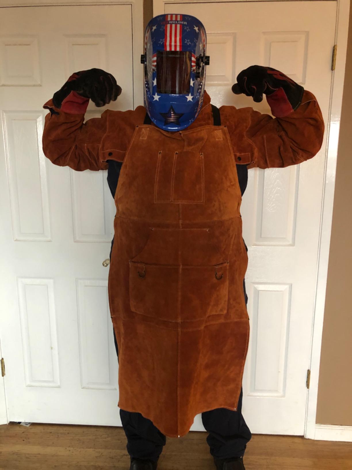 LeaSeek Leather Welding Jacket - Heat Flame Resistant Cape Sleeve Bib Apron customer photo 2