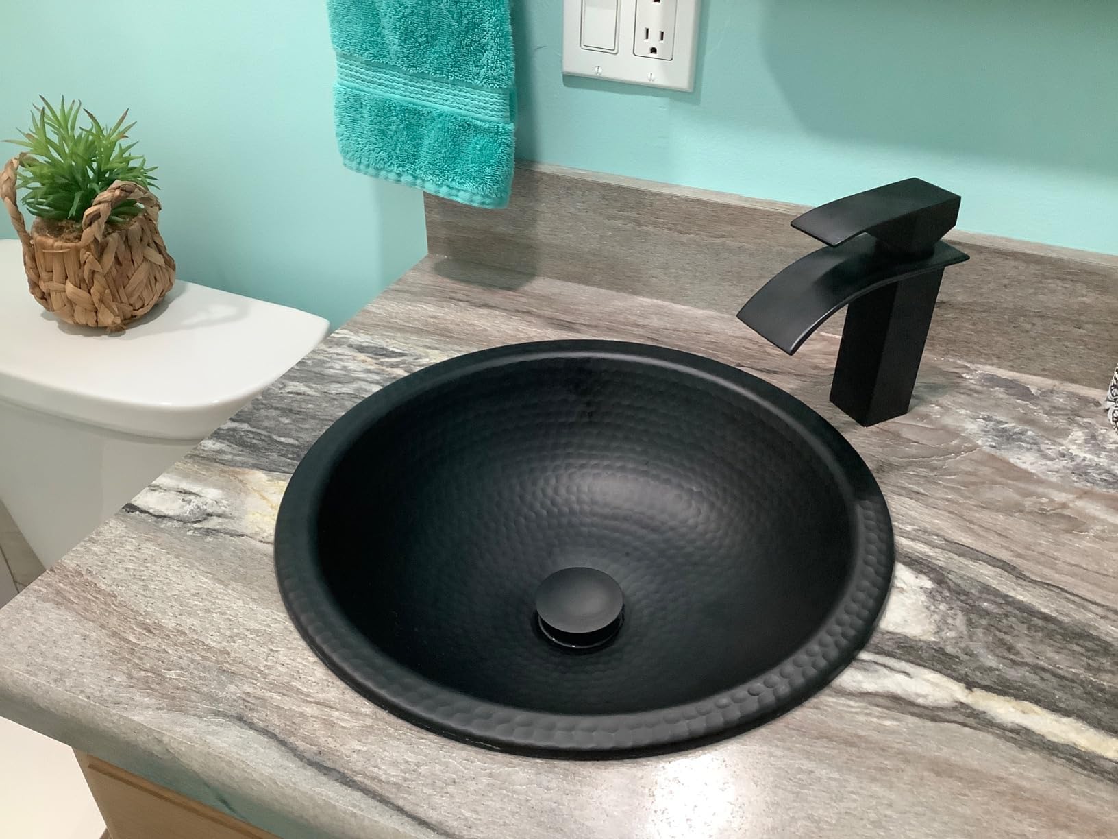 Monarch Abode Bathroom Sink - 16-Inch Rotunda Dual Mount Undermount or Drop In Bathroom Sinks, Bathrooms Hand Hammered Pure Copper Vanity Sink for Countertop, Powder Room, Bath, or Restroom customer photo 1