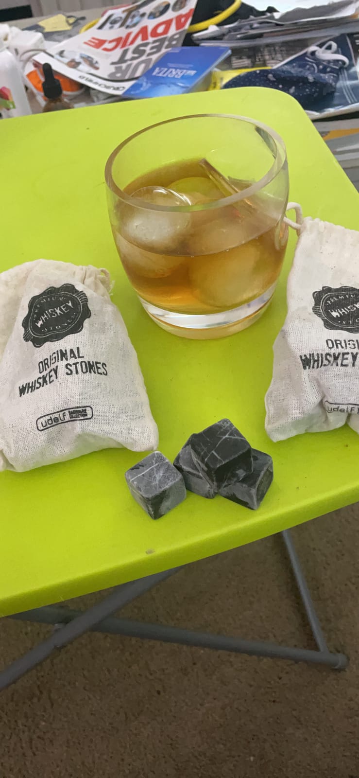 Premium Whiskey Stones Gift Set with 12 Pcs Stones and Bag. Whiskey, Bourbon, Cognac, Scotch,Gin, Wine Beverage. Marble Reusable Ice Cubes. Birthday Gift for Whiskey Lovers.… (Dark Grey) customer photo 1