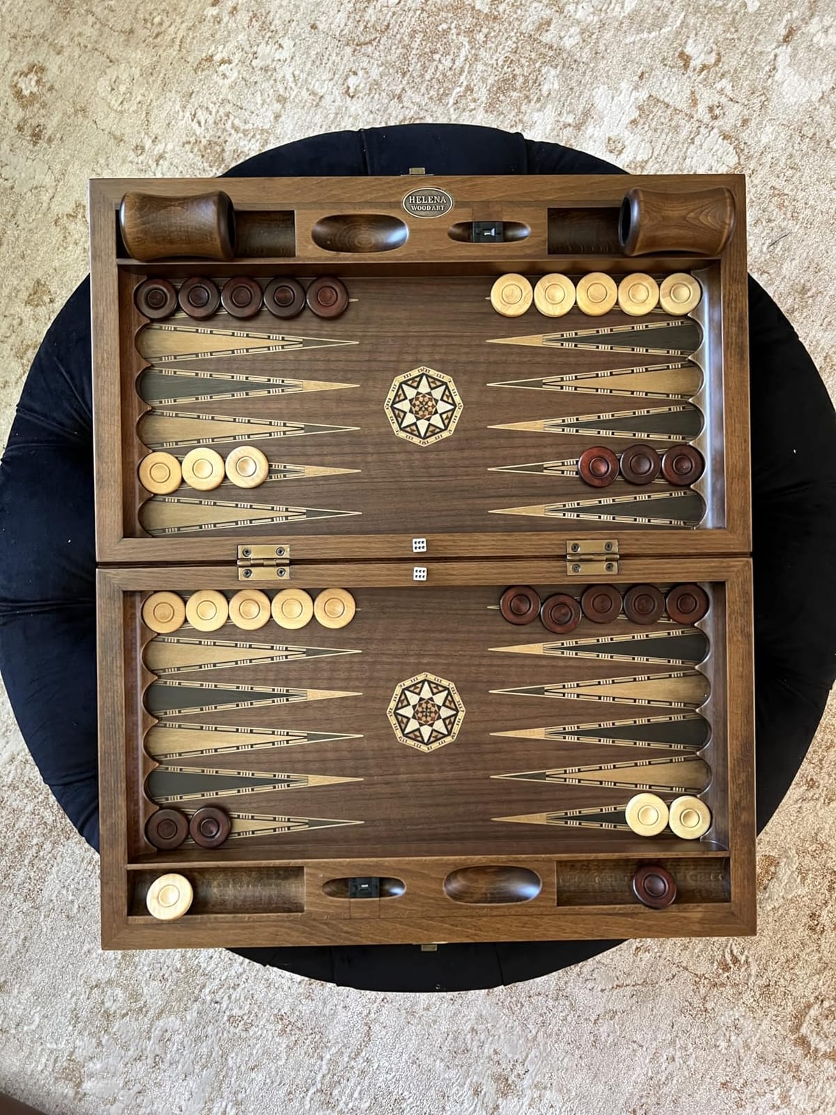 Backgammon Set Mosaic Design - Foldable Walnut Board - Classic Board Game - Size 20.5 inch customer photo 2