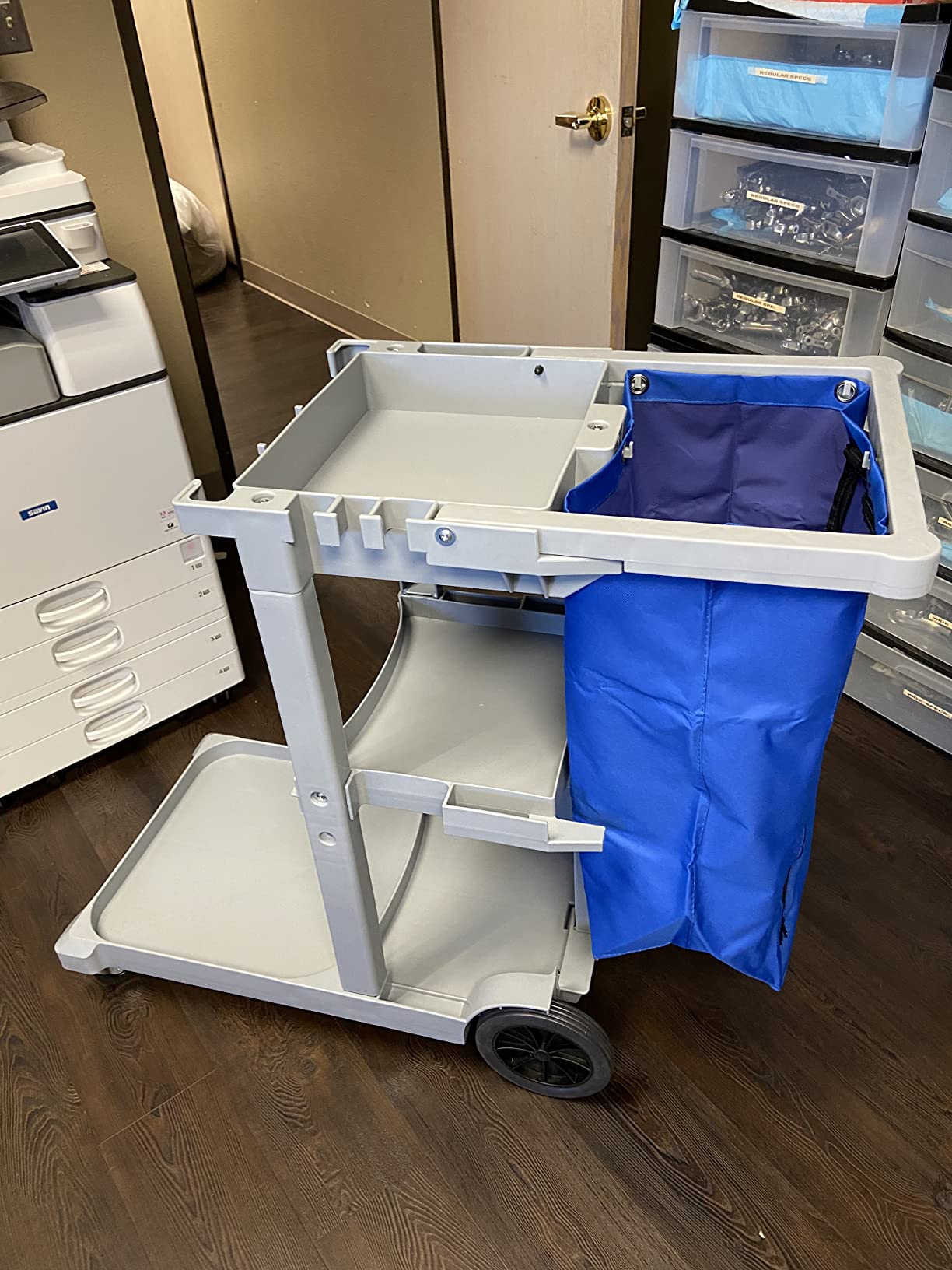Dryser Commercial Janitorial Cleaning Cart on Wheels - Housekeeping Caddy with Shelves and Vinyl Bag customer photo 2
