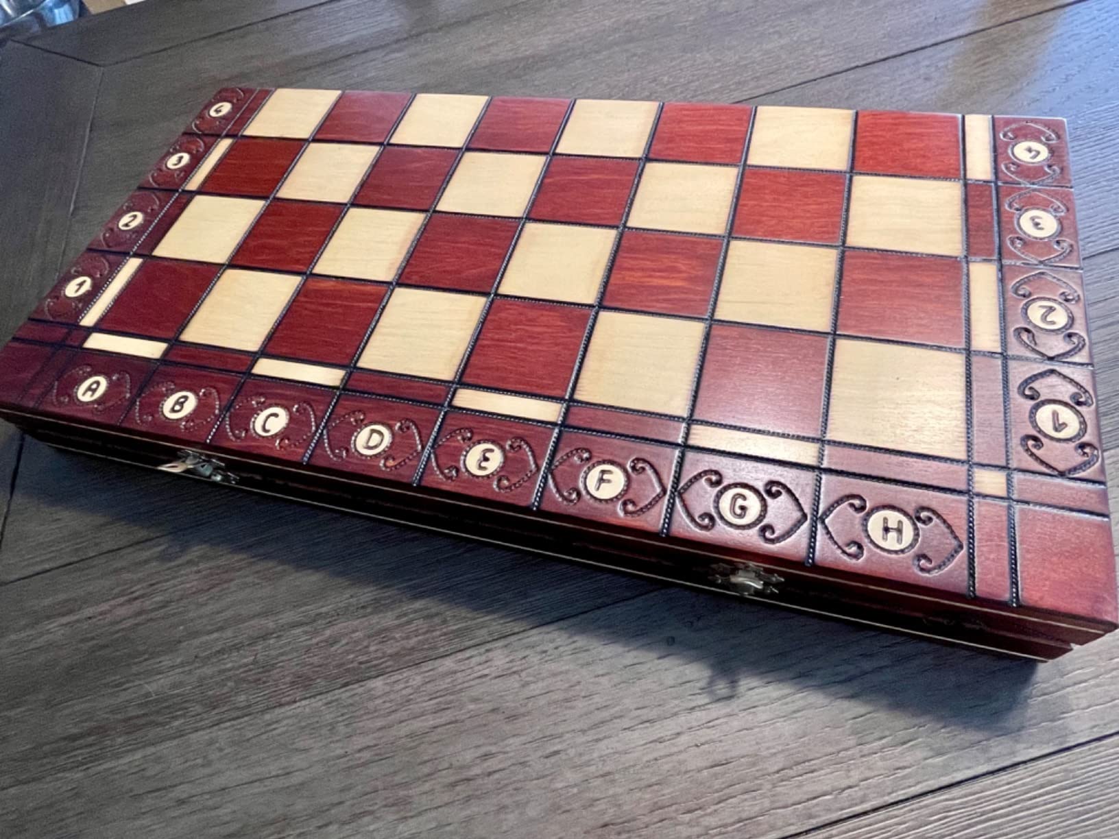 Husaria Ambassador Wooden Chess Set, 21.7 in | Husaria hornbeam and sycamore chess set, handcrafted in Poland, pyrography board 21.7 x 21 x 1.18 in, weighs 5.6 lbs. customer photo 2
