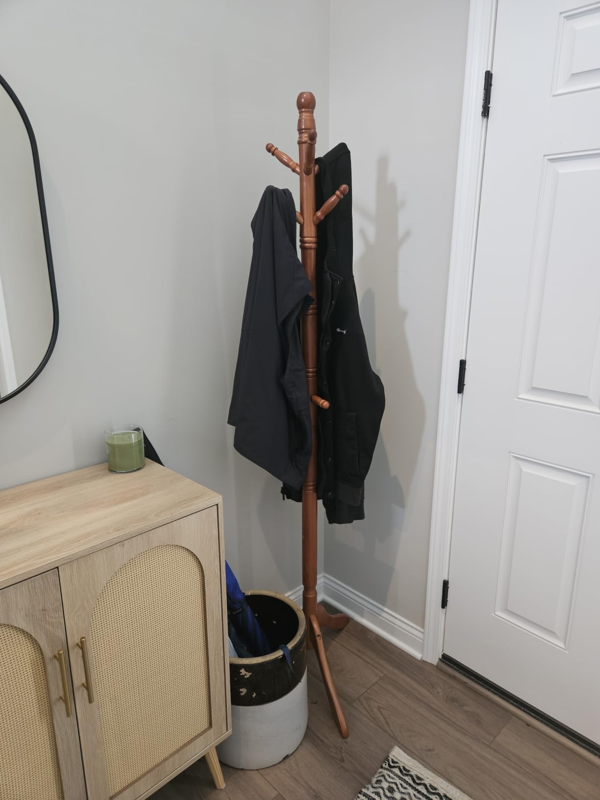 VASAGLE Freestanding Coat Rack, Rubber Wood Coat Tree with 10 Hooks | Hat Stand Garment Rack, 20.1 x 17.5 x 70.9 inch, for Hallway, Caramel Brown, ADAIR Collection URCR03WN customer photo 1