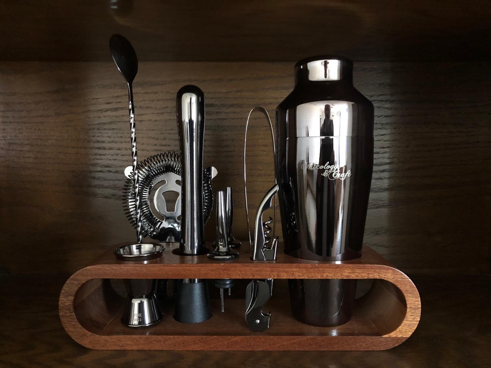 Mixology & Craft Cocktail Shaker Set with Bamboo Stand - Professional 10-Piece Bartender Kit - Complete Bar Set & Cocktail Mixer Kit for Home (Gun-Metal) customer photo 1