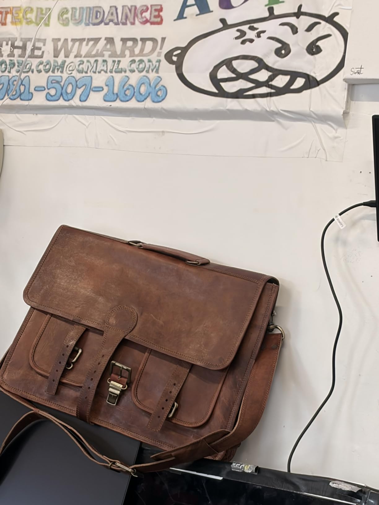 Leather Messenger Bag 18 inch Briefcase Laptop Satchel for Men & Women | Unisex Crossbody Messenger Satchel for Office, Business, Work, Travel customer photo 1