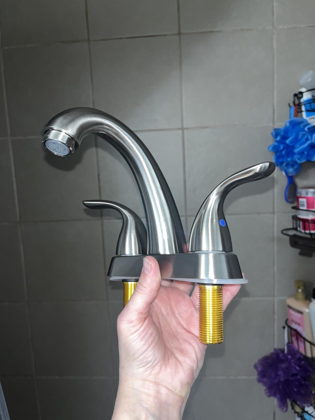 Phiestina Centerset 4 Inch Brushed Nickel 2 or 3 Holes Stainless Steel Bathroom Sink Faucet, 2 Handle Bathroom Faucet with Copper Pop Up Drain and Water Supply Lines, BF008-5-BN customer photo 1