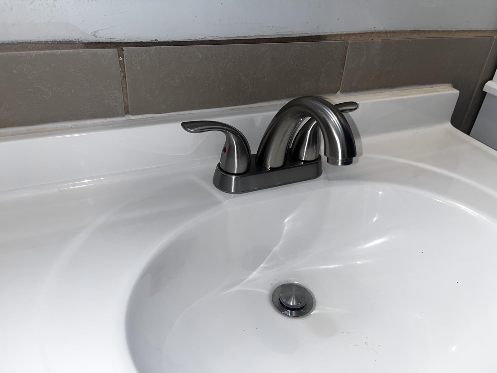 Phiestina Centerset 4 Inch Brushed Nickel 2 or 3 Holes Stainless Steel Bathroom Sink Faucet, 2 Handle Bathroom Faucet with Copper Pop Up Drain and Water Supply Lines, BF008-5-BN customer photo 2