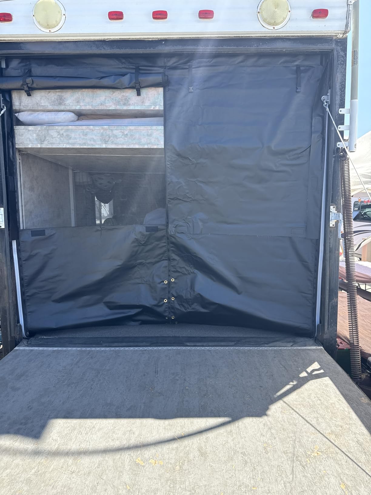 Universal Add-A-Wall XL Black (98W x 98T) | Roll-Up Screen Door Privacy Wall Addition for Motorhomes & RVs | Vinyl Material with Charcoal Color Screening | Cargo Bay Door Mount customer photo 2