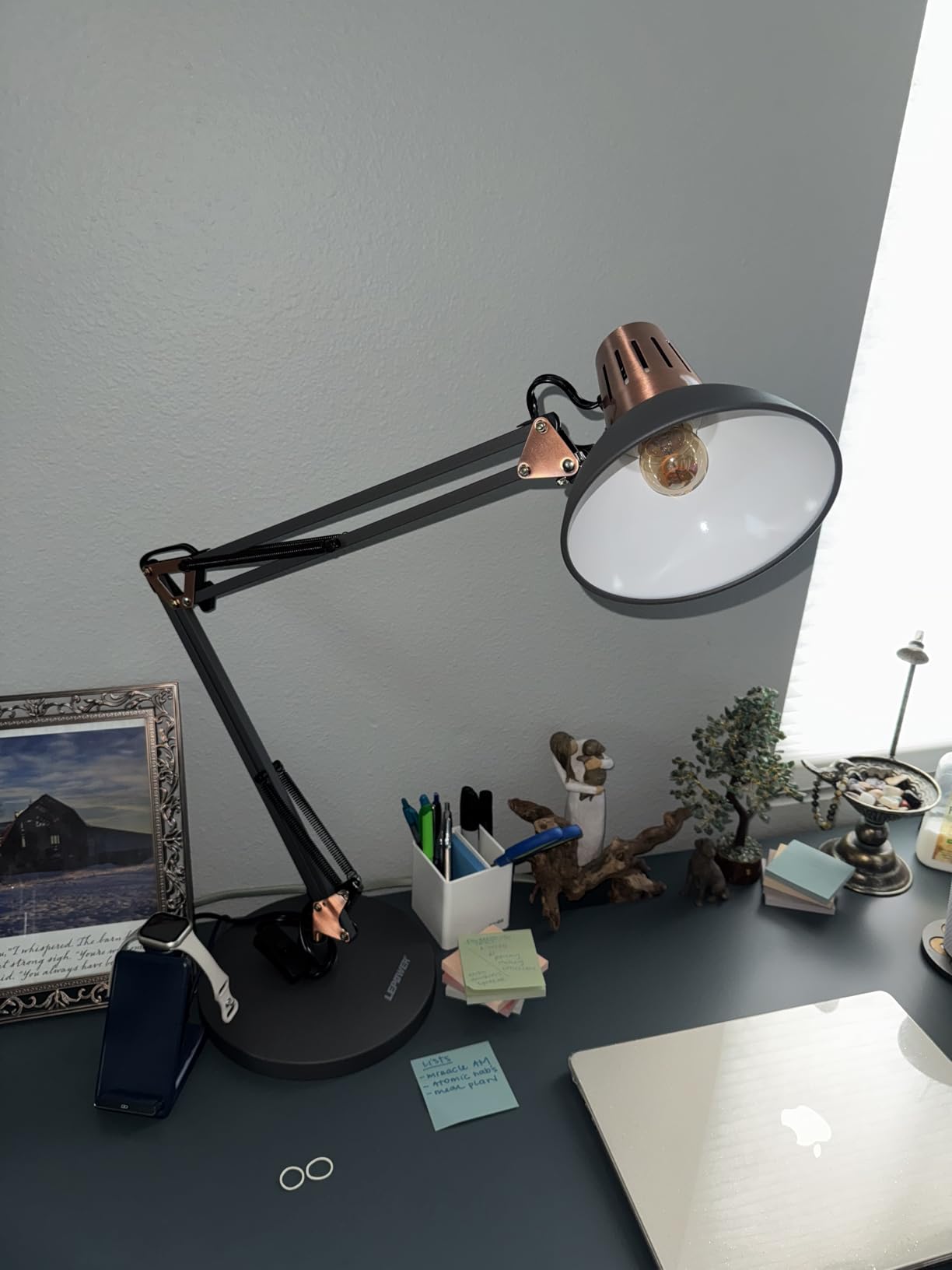 LEPOWER Metal Adjustable Desk Lamp with Clamp, Swing Arm for Home Office | Gooseneck, Architect Style, Eye-Caring Table Lamp, On/Off Switch, E26 Base, Reading for Dorm, Bedroom, Study, Back to School customer photo 2