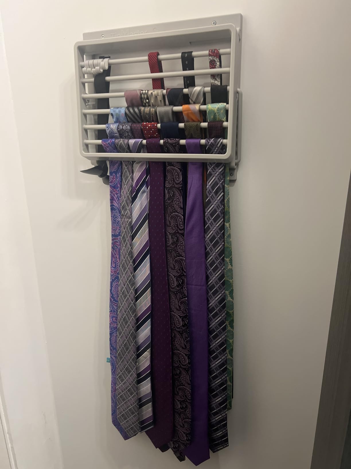 TieMaster Wall Mounted Tie Rack and Scarf Organizer with 5 Belt Hooks | Battery-Free, Holds 60 Ties, Scarves & Belt, Easy Installation, Sleek Durable Plastic Design, Best Gift for Men and Women customer photo 2