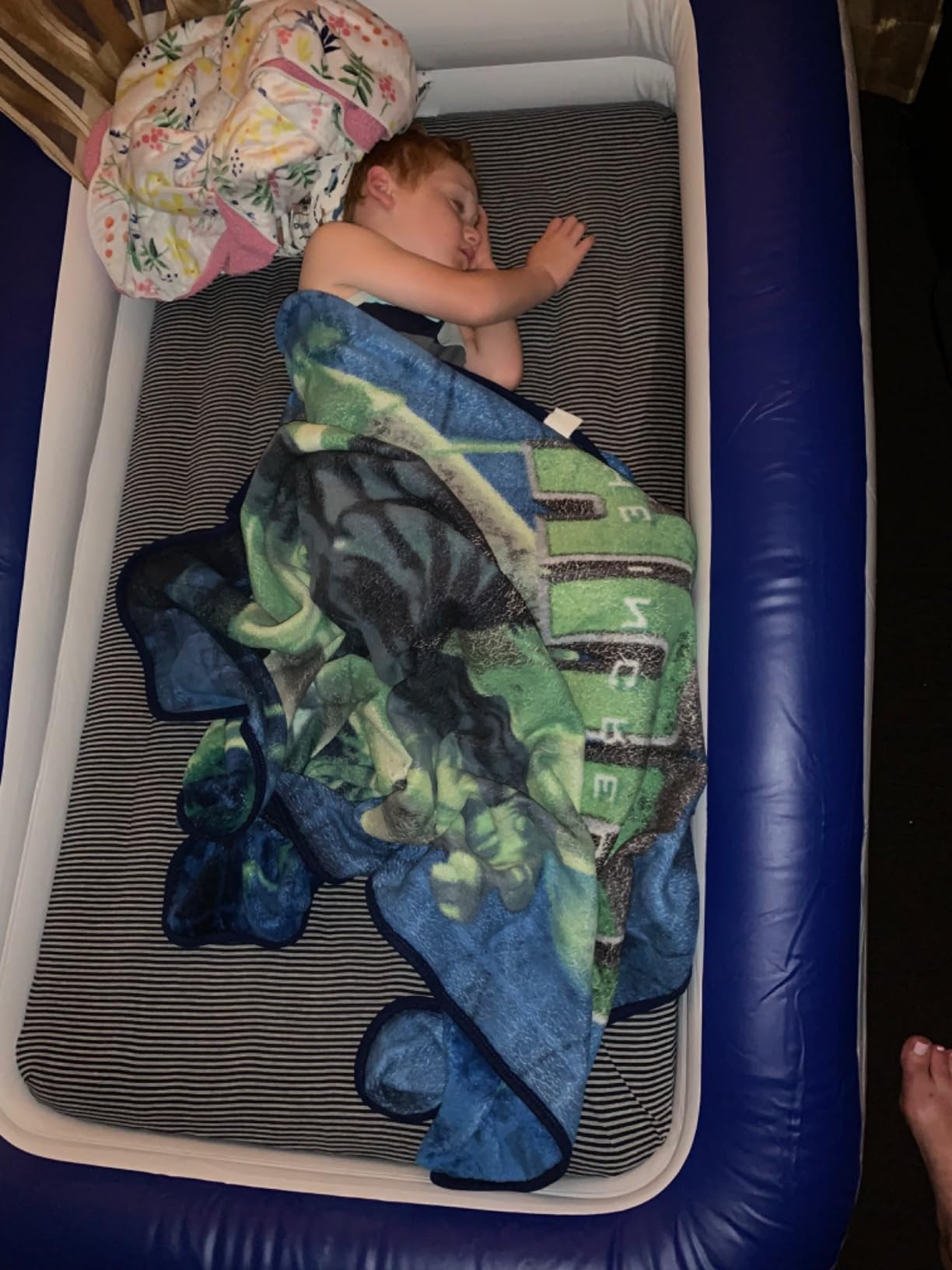 EnerPlex Kids Inflatable Travel Bed with High Speed Pump, Portable Blow up Toddler Air Mattress with Sides – Built-in Safety Bumper - Blue customer photo 2
