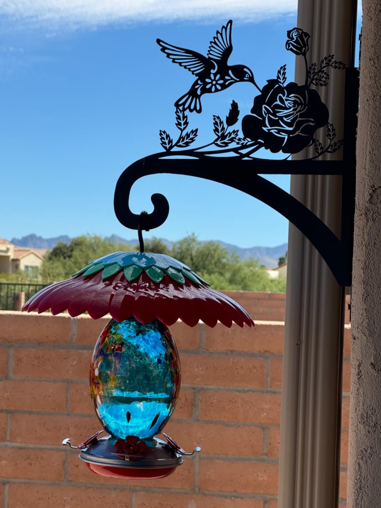 Muse Garden Gifts for Women Mom, Hummingbird Feeder, 27OZ, Blue Fireworks | Muse Garden Glass Humming Bird Feeders for Outdoors - 27OZ Blown Glass Hummingbird Feeder - Unique Gift Mom Women customer photo 2
