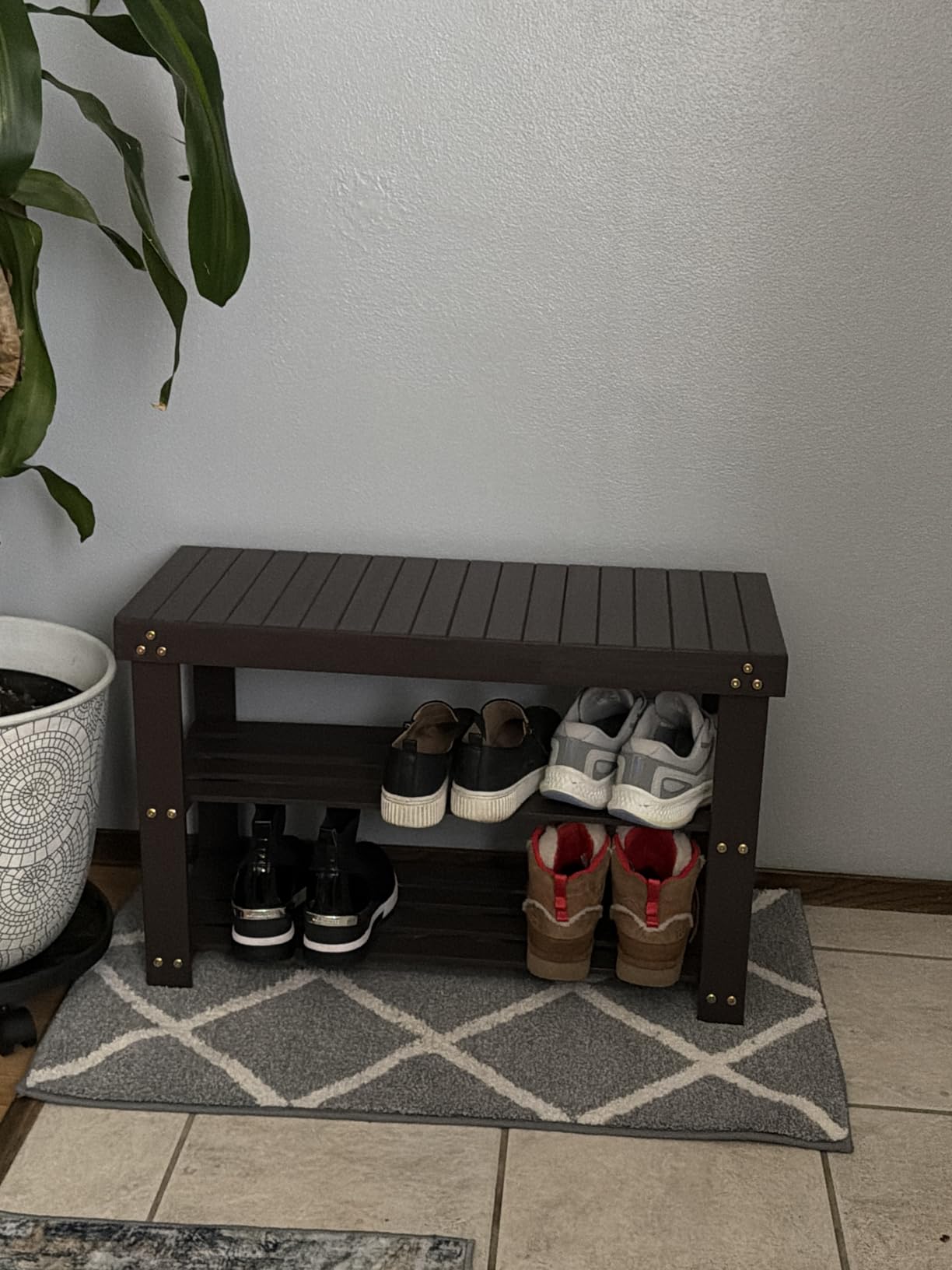 Pipishell 3 Tier Bamboo Shoe Rack Bench for Entryway, Brown customer photo 1