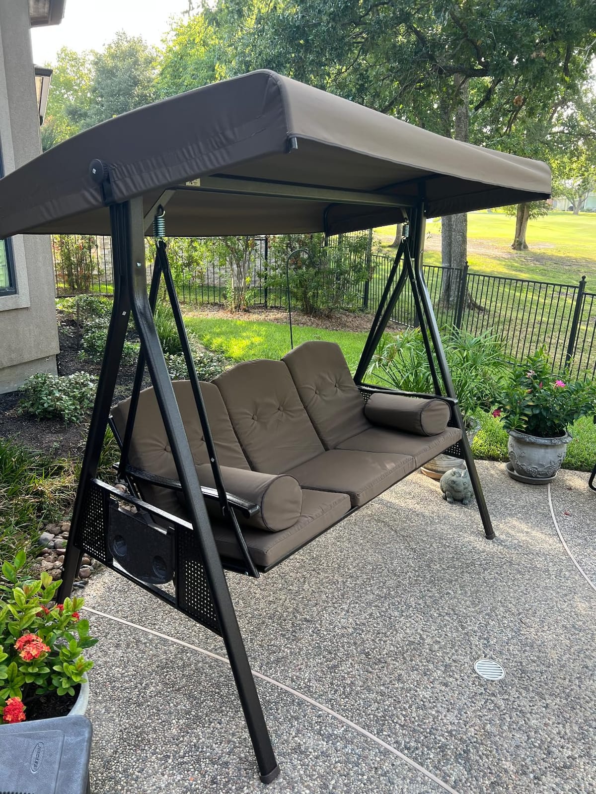 PURPLE LEAF Outdoor Porch Swing for Adults Durable Bronze Aluminum Frame, Thick Cushions with Removable Covers, UV-Resistant Canopy customer photo 1