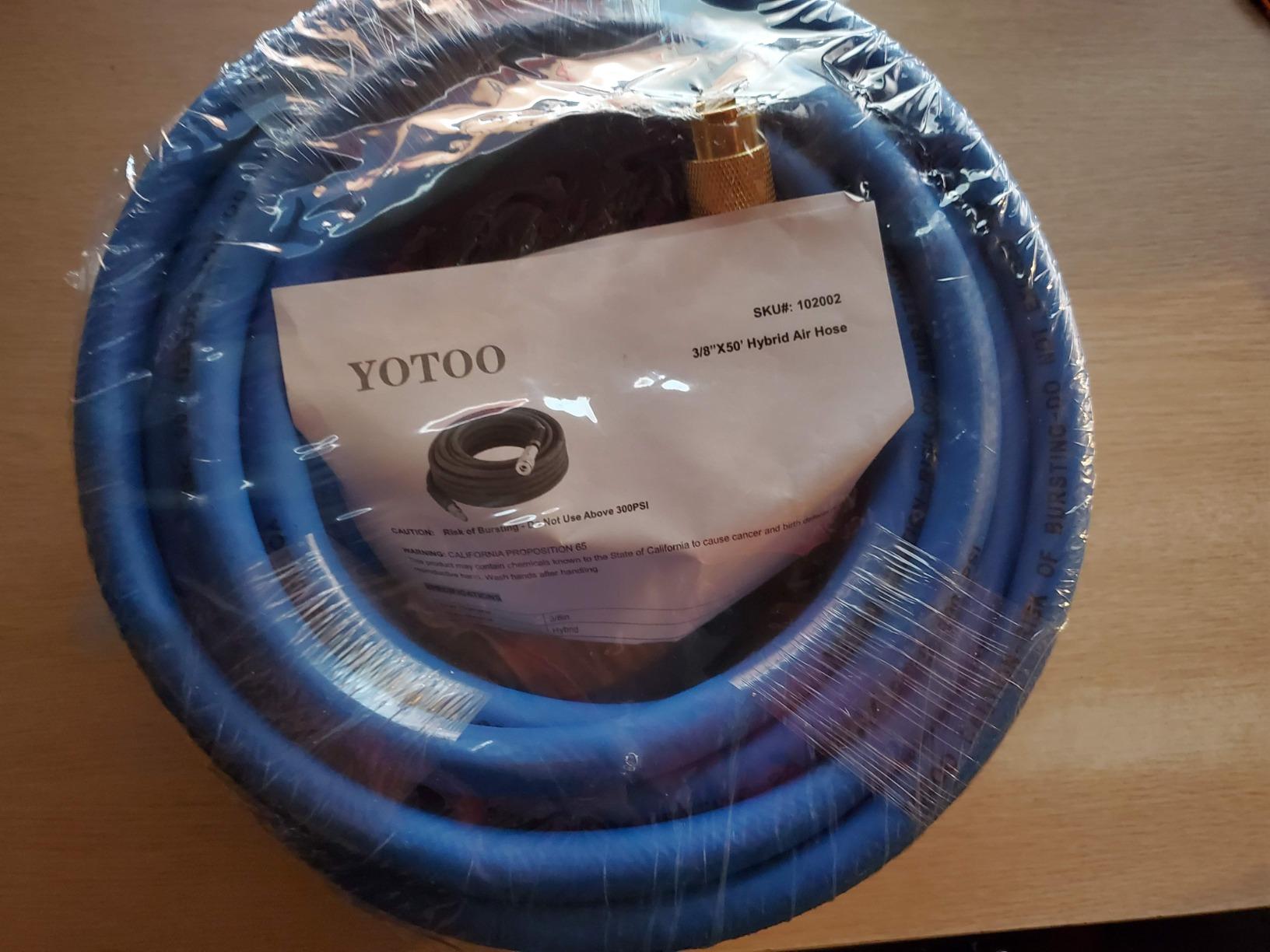 YOTOO Air Hose 3/8 in x 50 ft, Heavy Duty Hybrid Air Compressor Hose, Flexible, Lightweight, Kink Resistant with 1/4