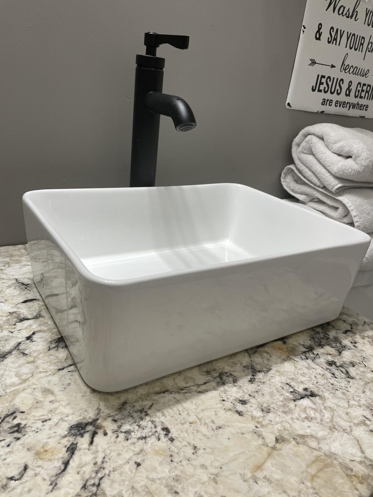 KES 20 Inch Low Profile Vessel Sink, Large Rectangular White Ceramic Bathroom Sink Above Counter, Shallow Countertop Vanity Sink for Modern Farmhouse Antique Dresser Vanity, No Overflow, BVS123S50 customer photo 2