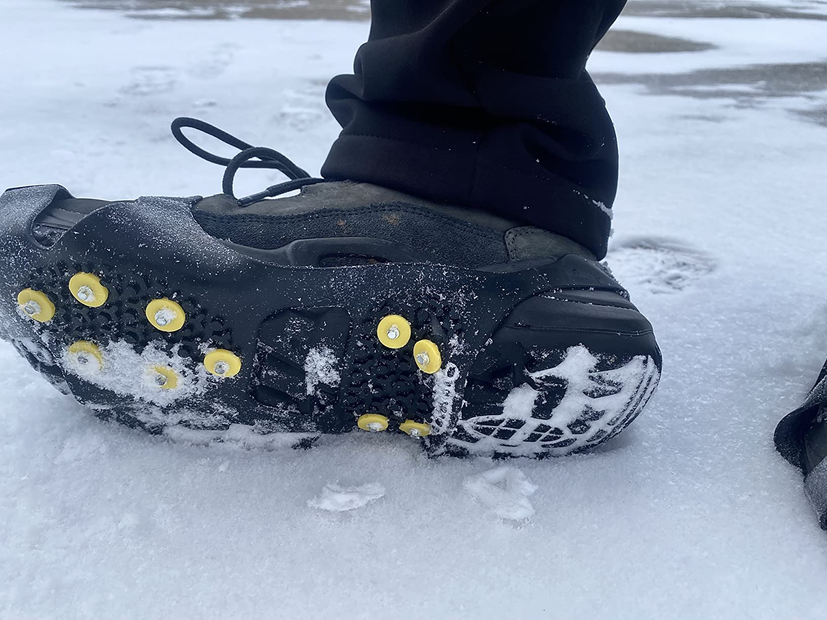 EONPOW Ice Grips, Ice & Snow Grips Cleat Over Shoe/Boot Traction Cleat Rubber Spikes Anti Slip 10 Steel Studs Crampons Slip-on Stretch Footwear customer photo 2
