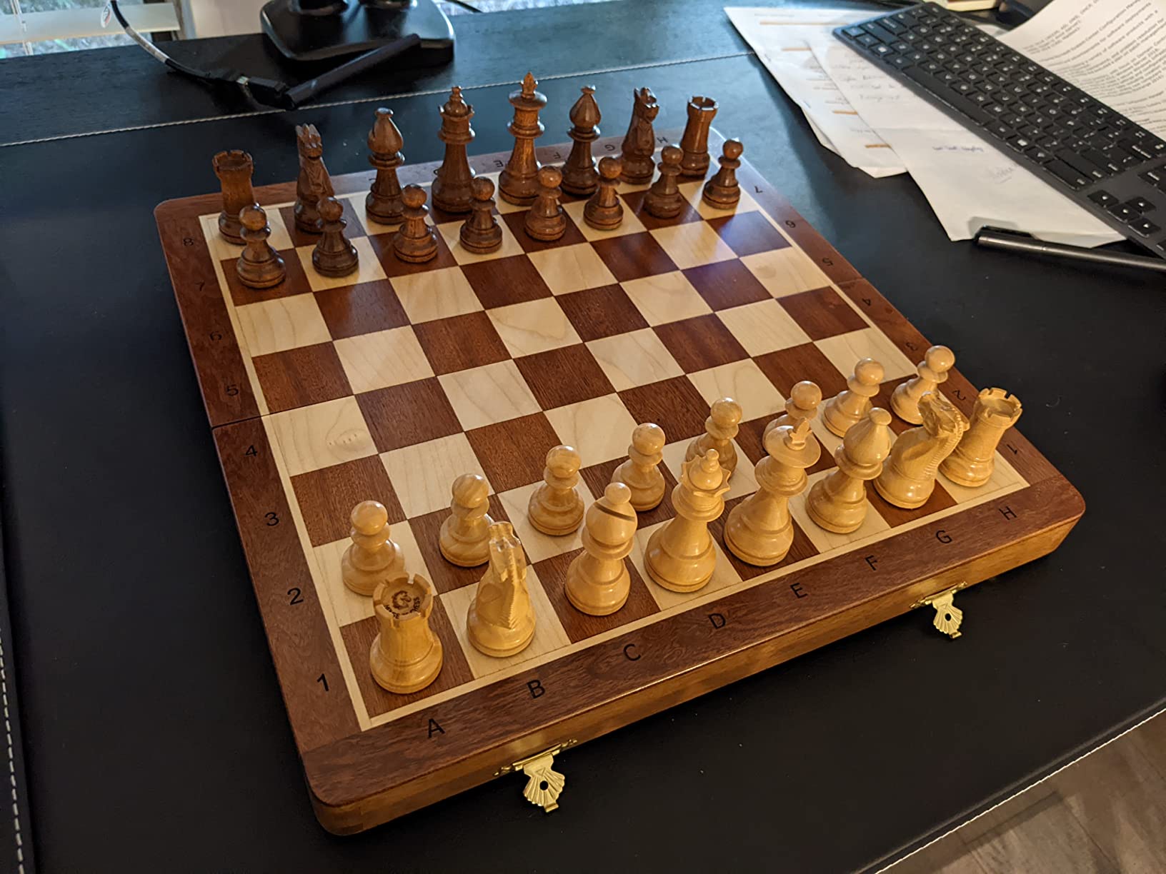 Victorian Staunton Golden Acacia Wood Chess Set - 14 x 14 Inches Wooden Folding Chess Board with Algebraic Notation - Wooden Chess Pieces with King Height 3 Inches + 2 Extra Queens customer photo 1