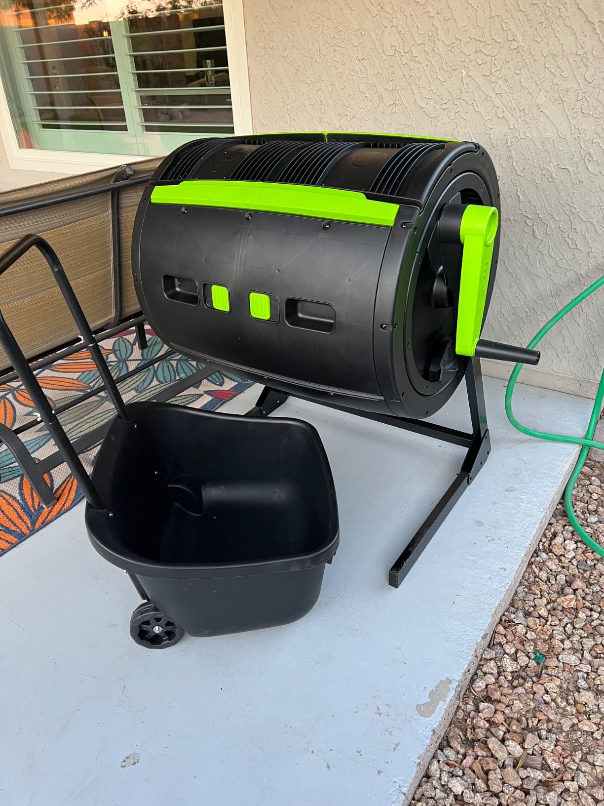 MAZE Two Stage 65 gal Compost Tumbler with Large Double Doors and Open Frame and Comes with Maze Compost Cart, 1.85 Gal Kitchen Caddie Compost Bin, 3 Rolls of Corn Bags and a Retractable Plant Caddie customer photo 2