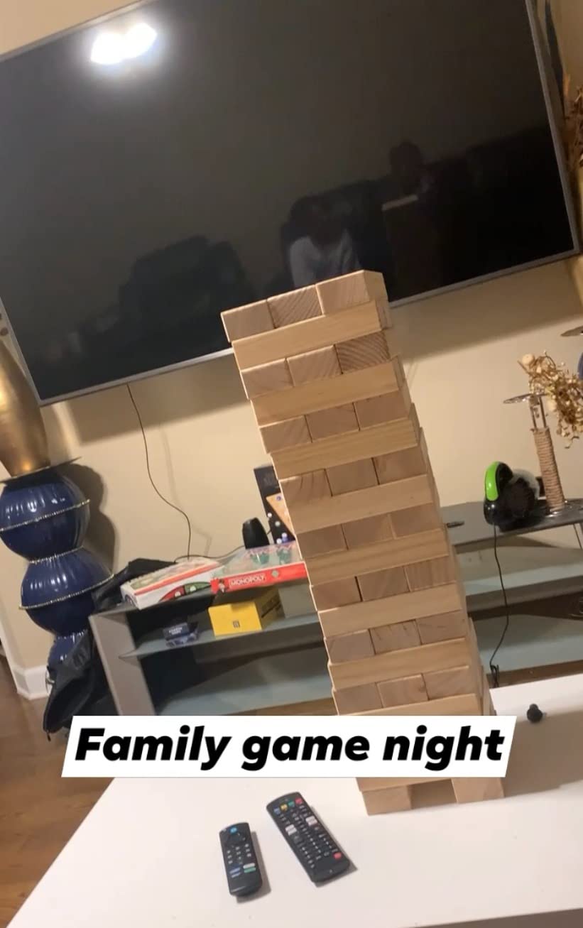 Giant Tumbling Timber Toy - Jumbo JR. Wooden Blocks Floor Game for Kids and Adults, 56 Pieces, Premium Pine Wood, Carry Bag - Grows from 2-feet to Over 4-feet While Playing, Life Size Yard Tower Game customer photo 2