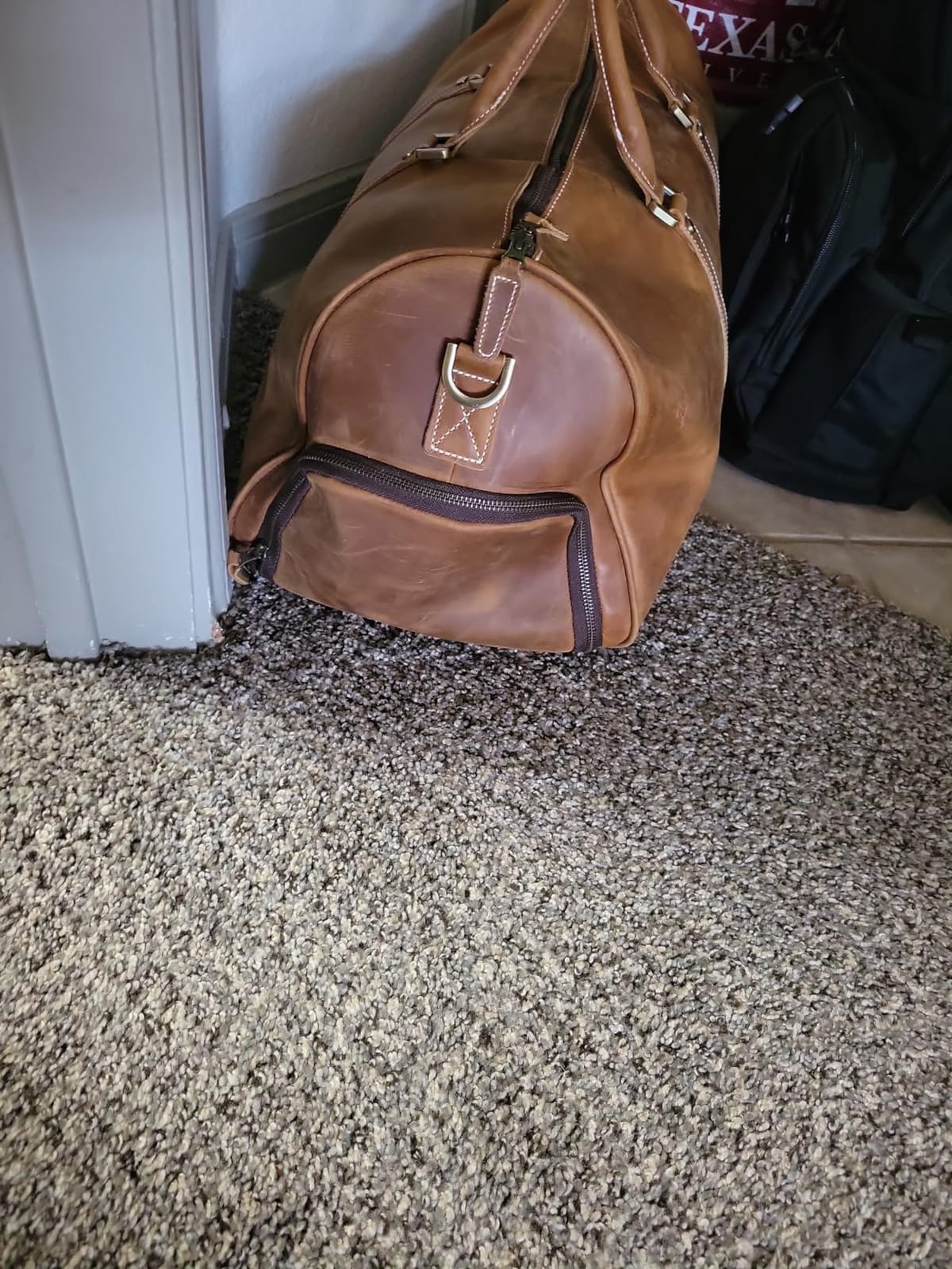 Leather Travel Duffel Bag, Mens Classic Gift Leather Weekend Bag Overnight Full Grain Retro Sport Gym Carry on Luggage YKK Zipper (Brown) customer photo 1