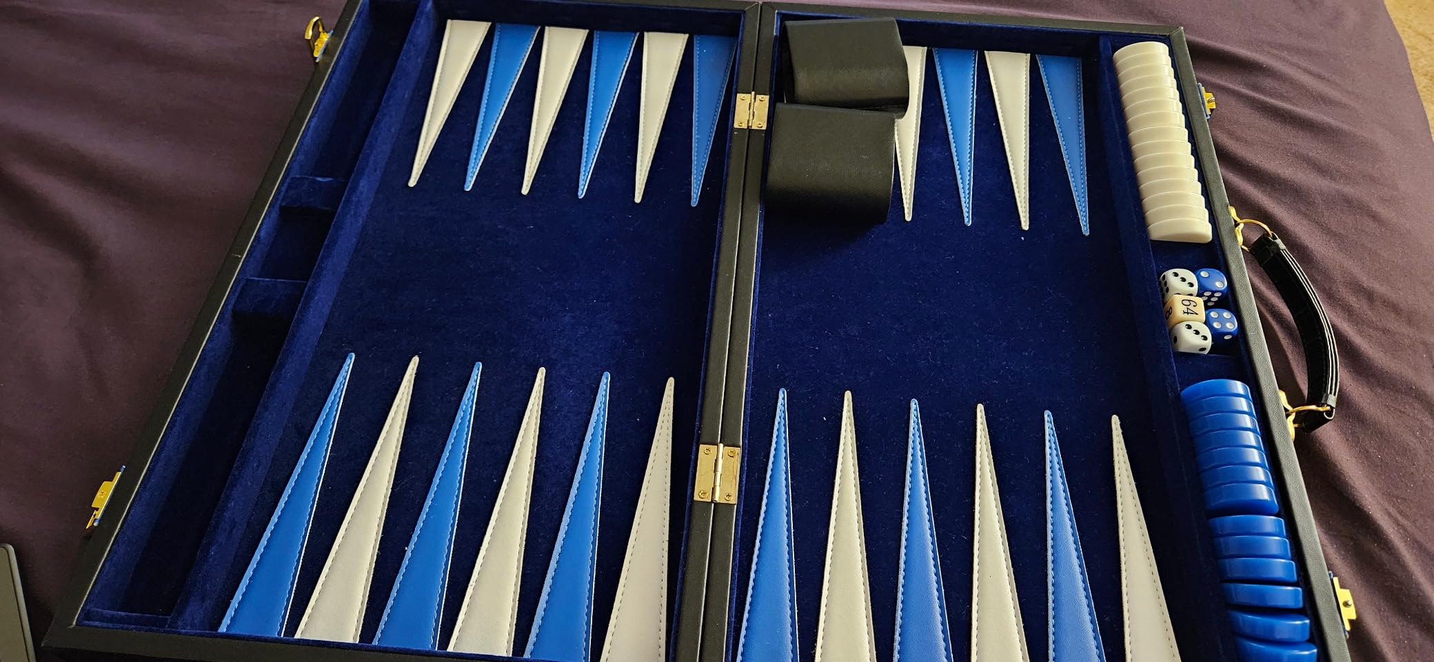 GSE Premium Leather Backgammon Board Game Set, Black&Blue, Large | Folding Backgammon Board, Leather Backgammon Case, Classic Board Strategy Game, For Kids & Adults customer photo 2