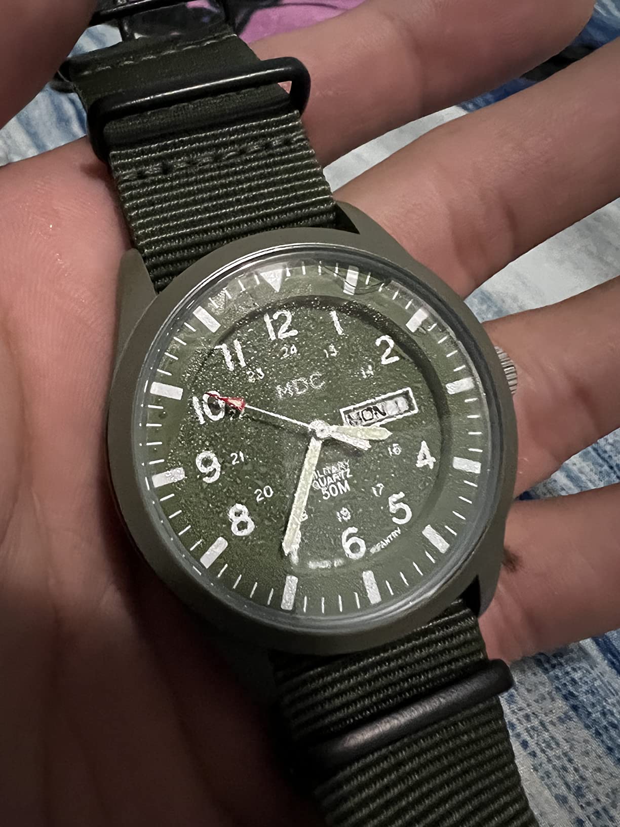 Infantry Mens Military Field Watch, Vietnam Style, 12/24H, Green Nylon Band customer photo 2