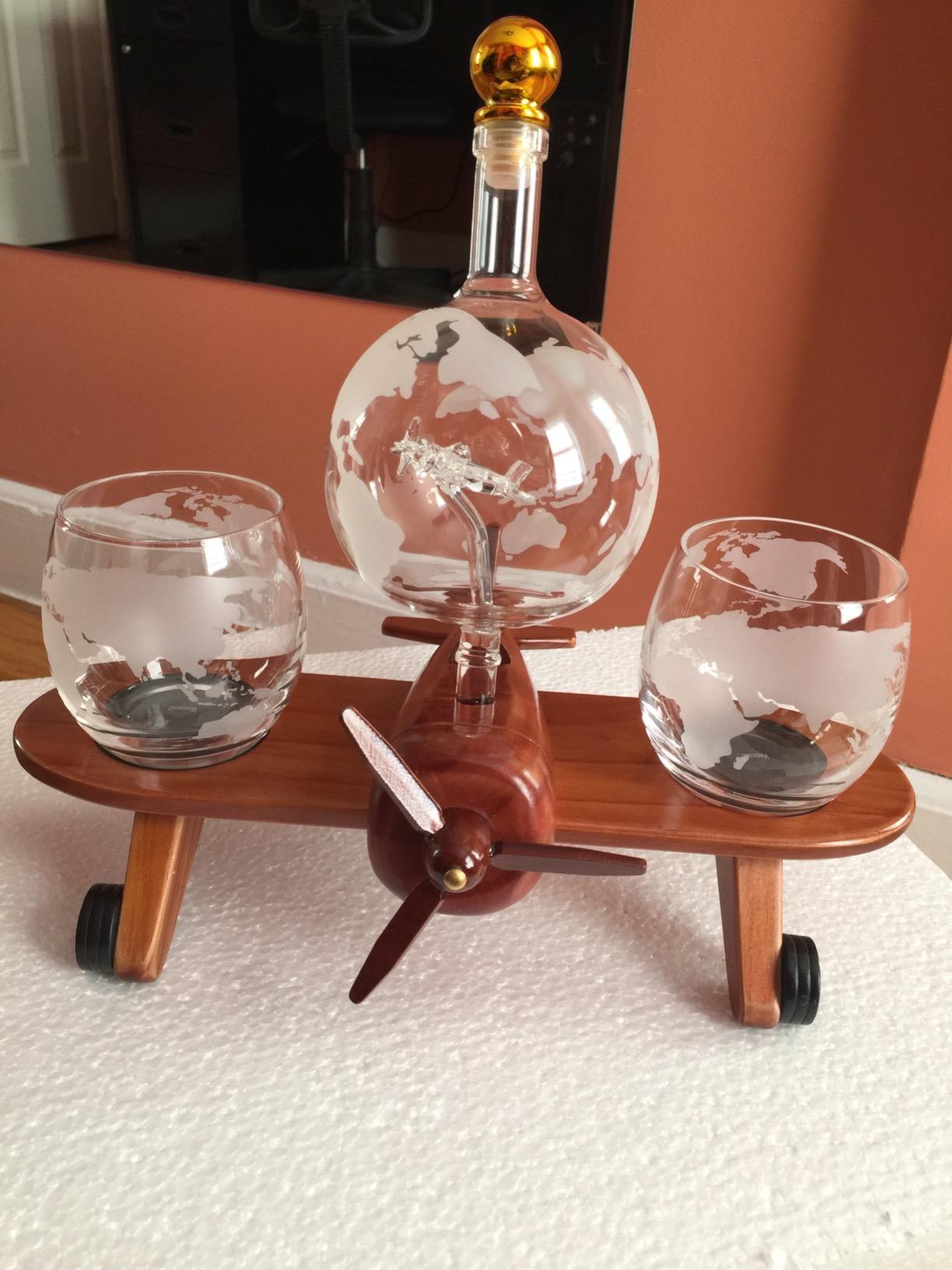 Godinger Whiskey Decanter Airplane Globe Set with 2 World Whiskey Glasses - for Liquor Scotch Bourbon Vodka customer photo 1