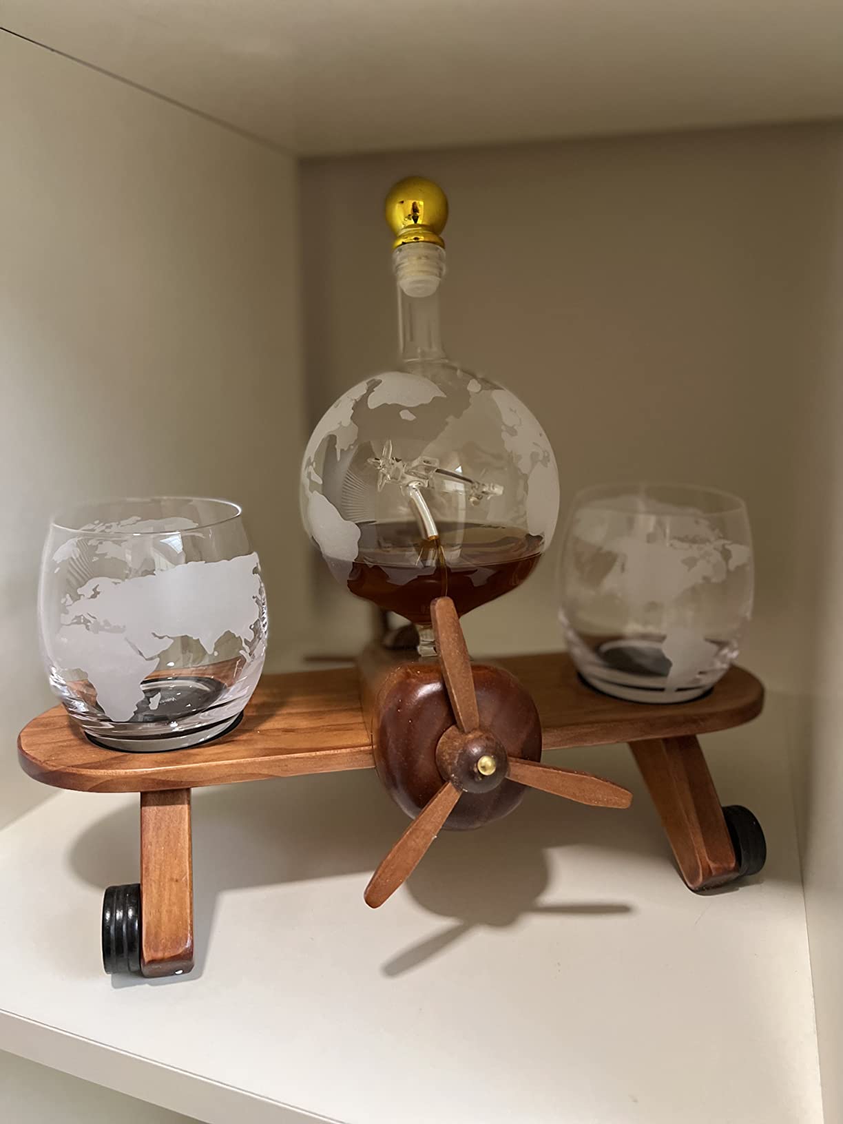 Godinger Whiskey Decanter Airplane Globe Set with 2 World Whiskey Glasses - for Liquor Scotch Bourbon Vodka customer photo 2