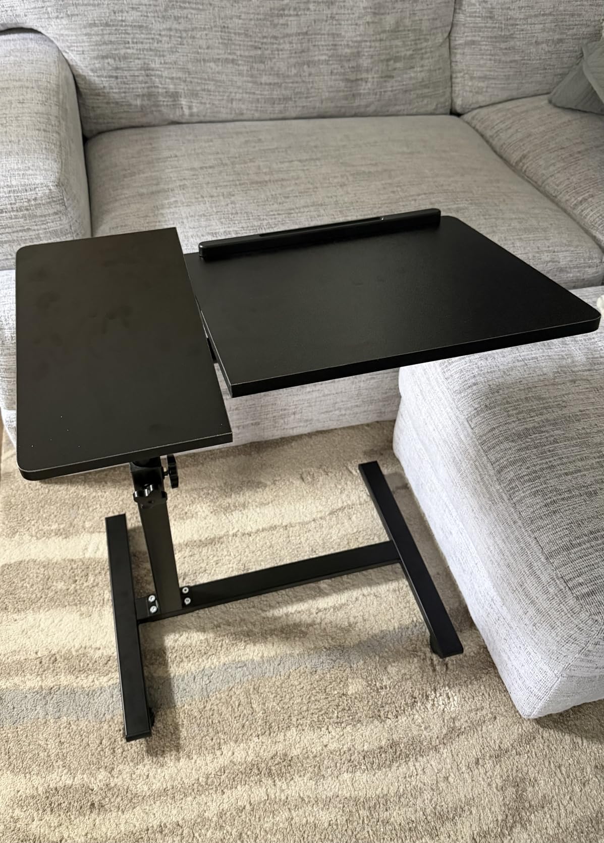 TigerDad Overbed Bedside Desk Mobile Rolling Laptop Stand Tilting Overbed Table with Wheels Height Adjustable Tray Table for Laptop Bed Sofa Side Table, Home & Hospital Use (Black) customer photo 1