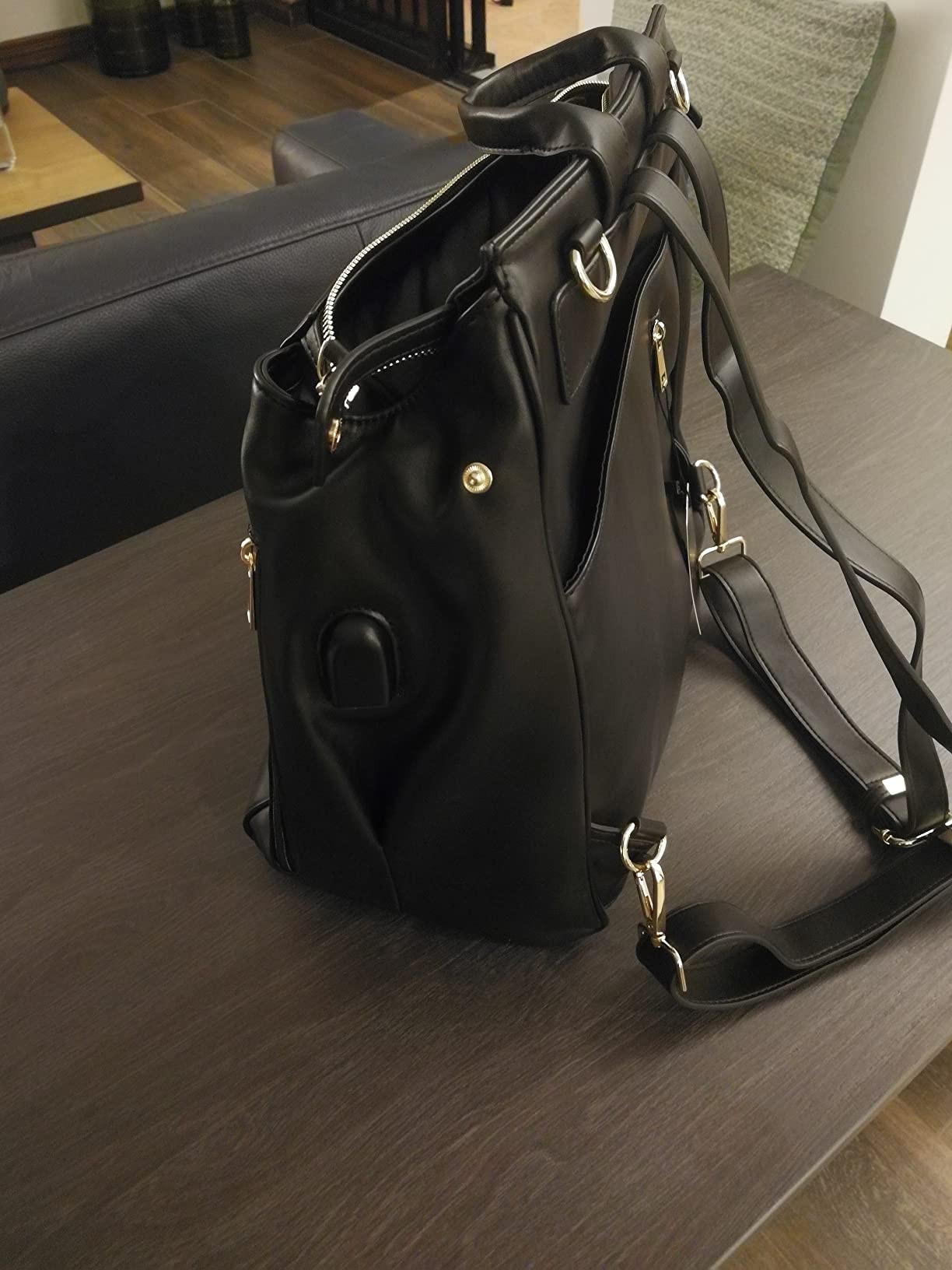 MIA + SOPHIA Leather Diaper Bag Backpack with USB Charging port, Changing Pad, Stroller Straps (Black Mia) customer photo 1