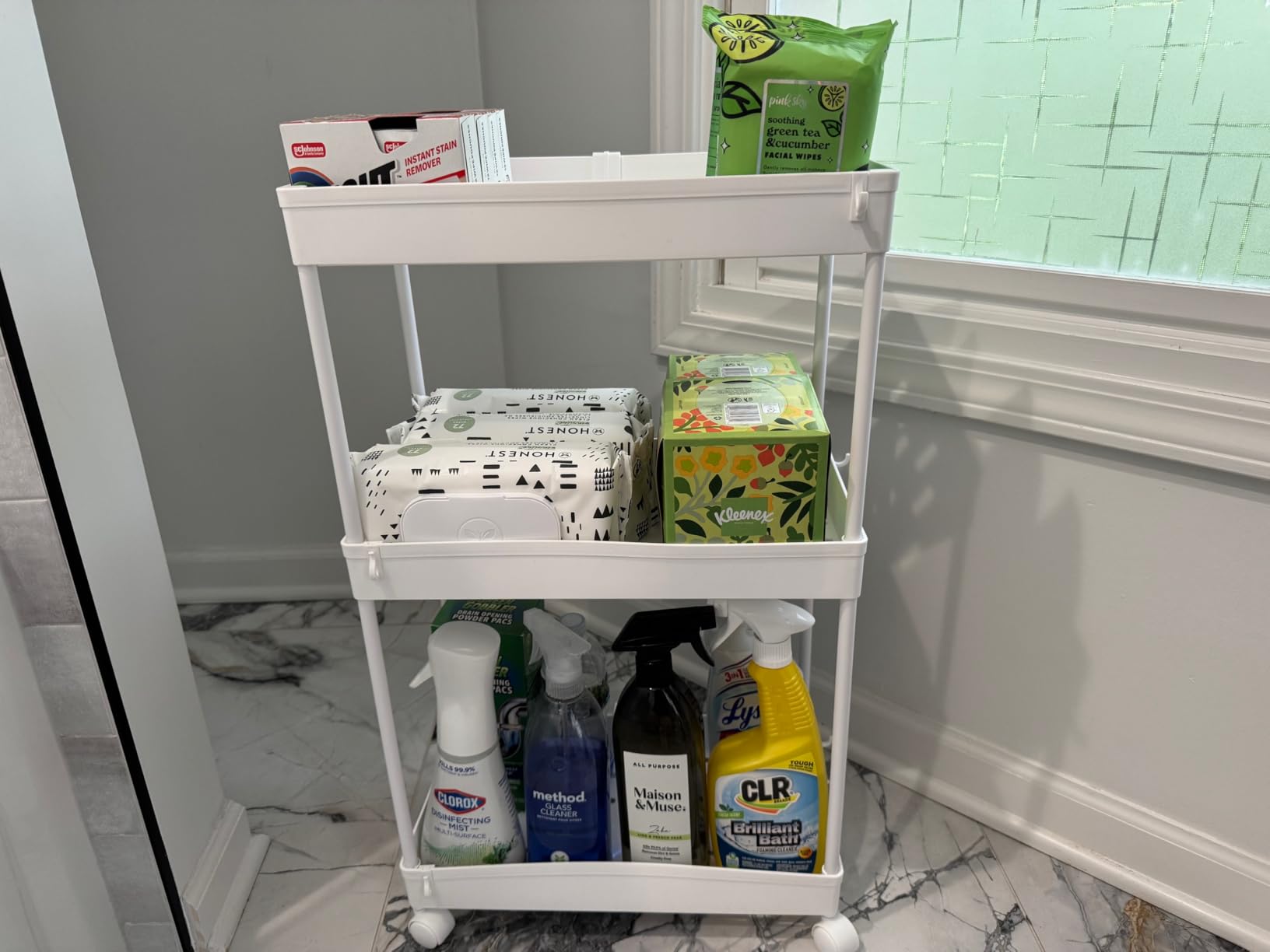 SPACEKEEPER 3 Tier Rolling Cart, Bathroom Cart Organizer with Wheels, Black | Mobile Storage Cart for Laundry Room Organization, Kitchen, Office, Bathroom, Utility Cart for Snack, Craft, Art, Makeup, Nail, Toys customer photo 1
