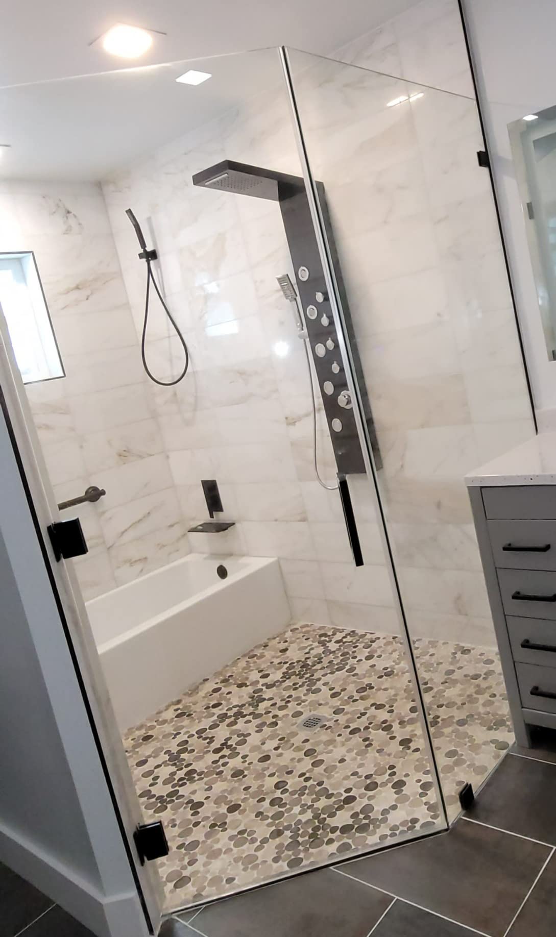ROVOGO Shower Panel Tower System - Use 4 Shower Modes at the Same Time | Rainfall Waterfall Shower Head, 5 Body Jets & 3-Setting Handheld, Stainless Steel Brushed Shower Column W/ Brass Valves, 50