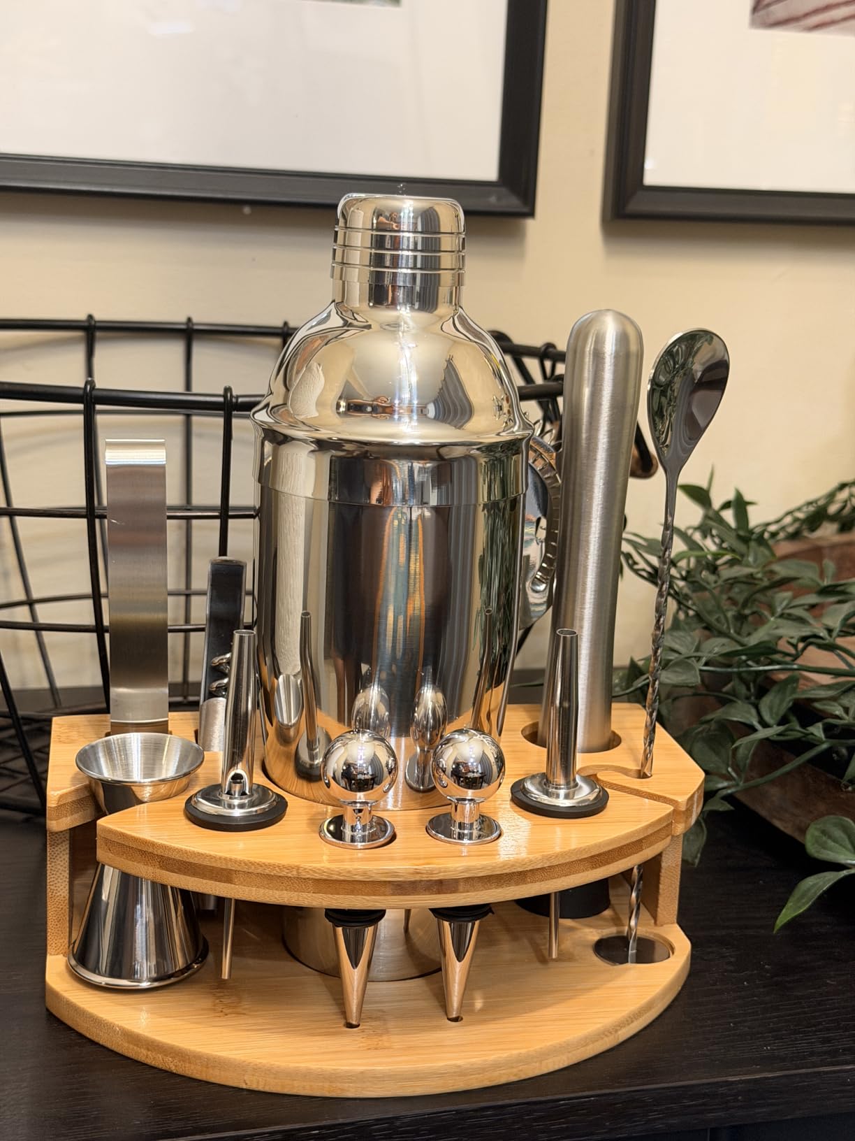 Cocktail Shaker Set with Bamboo Stand, 12-Piece 25oz Stainless Steel Bartender Kit, Martini & Margarita Bar Tools for Home Bar, Drink Mixer Set, Housewarming Gift, Silver customer photo 2