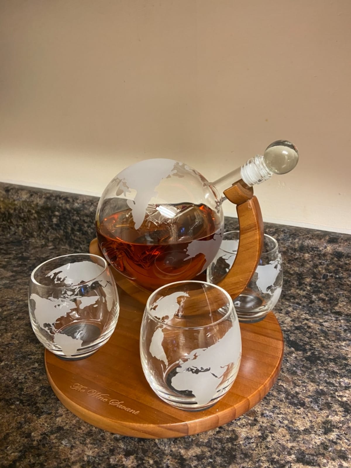 Etched World Decanter Car Whiskey Globe With 4 World Map Glasses - The Wine Savant Whiskey Gift Set Globe Decanter with Antique Car, Whiskey Great Gift Alcohol Related Gift 750ml Decanter 8 Oz glasses customer photo 1