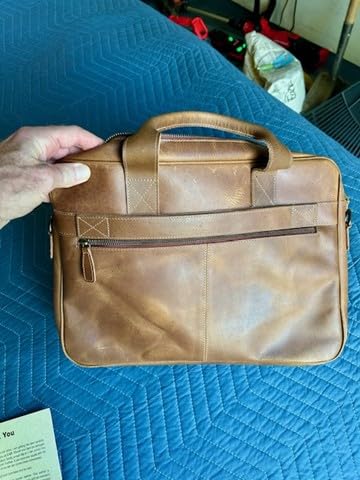KomalC leather briefcase 16 inch laptop messenger bag satchel for men women | office briefcase, satchel bag, work bag, business bag, shoulder bag, adjustable strap, laptop compartment customer photo 2