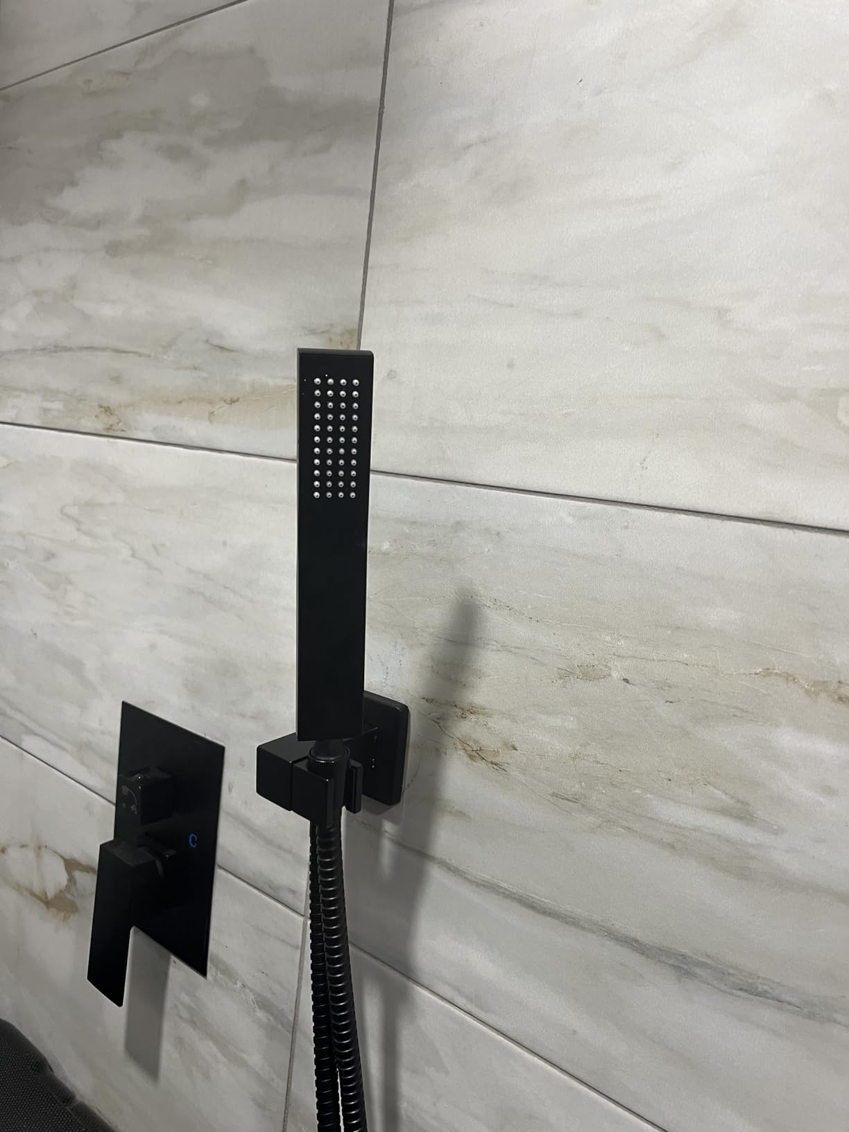 gotonovo Shower Faucet Set with Handheld Spray Matte Black,12'' Head | SUS304 Rainfall Shower Head and Handle Set System Fixture,Pressure Balance Valve Trim Kit,Single Handle,Wall Mount,All Metal customer photo 2