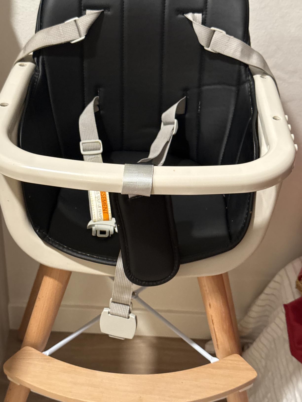 BABY JOY Convertible Baby High Chair, 3 in 1 Wooden Highchair/Booster/Chair with Removable Tray, Adjustable Legs, 5-Point Harness, PU Cushion and Footrest for Baby, Infants, Toddlers (Beige) customer photo 1