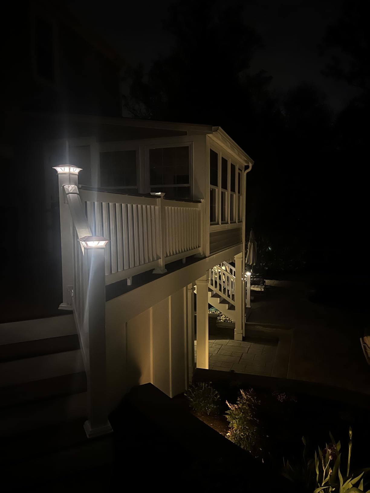 SIEDiNLAR Solar Post Lights Outdoor 2 Modes LED, 2 Pack Black (Warm/White) | Solar Post Cap Lights, Solar-Powered Waterproof Deck Fence Lights for 4x4 5x5 & 6x6 Wood or Vinyl Posts, Patio, Garden, Yard customer photo 1