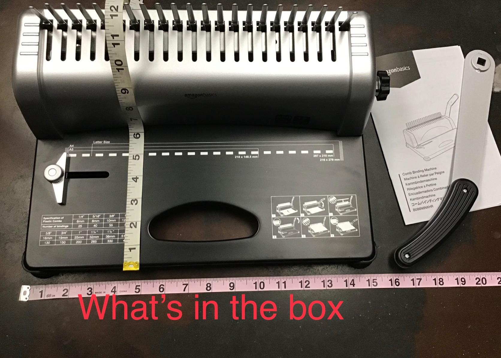 Amazon Basics Comb Binding Machine, 350 Sheets Capacity, Punches 12 Sheets, for Paper Sizes A5(15 holes)/Letter(19 holes)/A4(21 holes) with Adjustable Margin, Grey customer photo 1