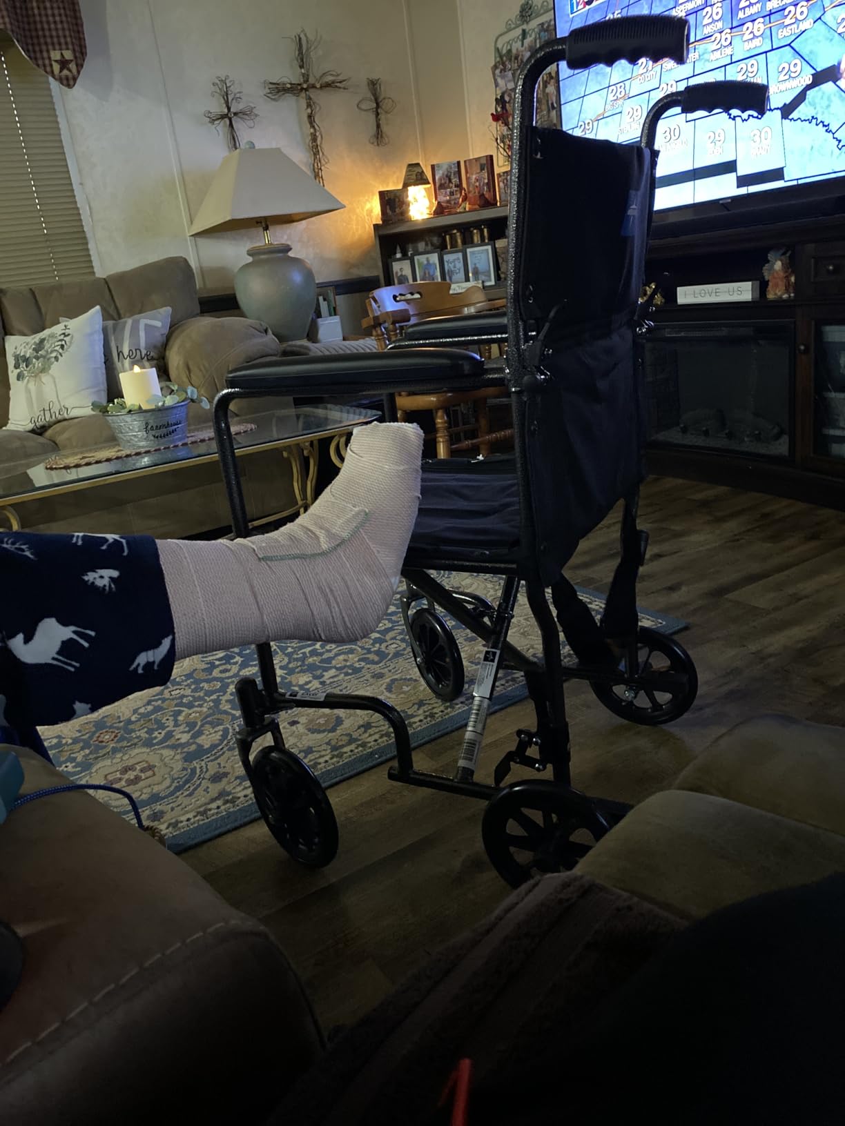 Medline Durable Folding Steel Transport Wheelchair with Swing-Away Footrests, 19-Inch Seat Width, Black Frame, Black Upholstery customer photo 2